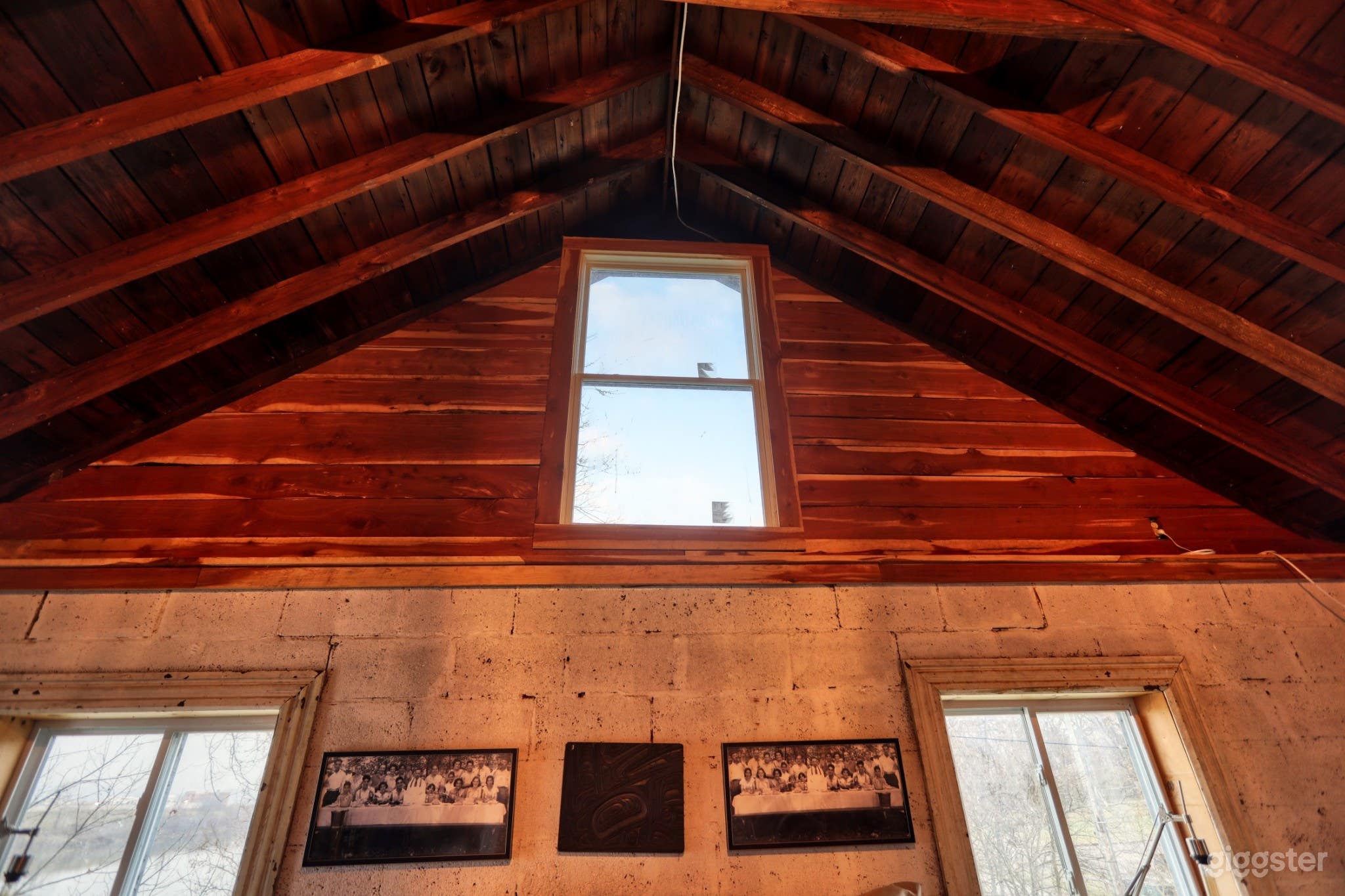 Tall ceilings and warm wood.