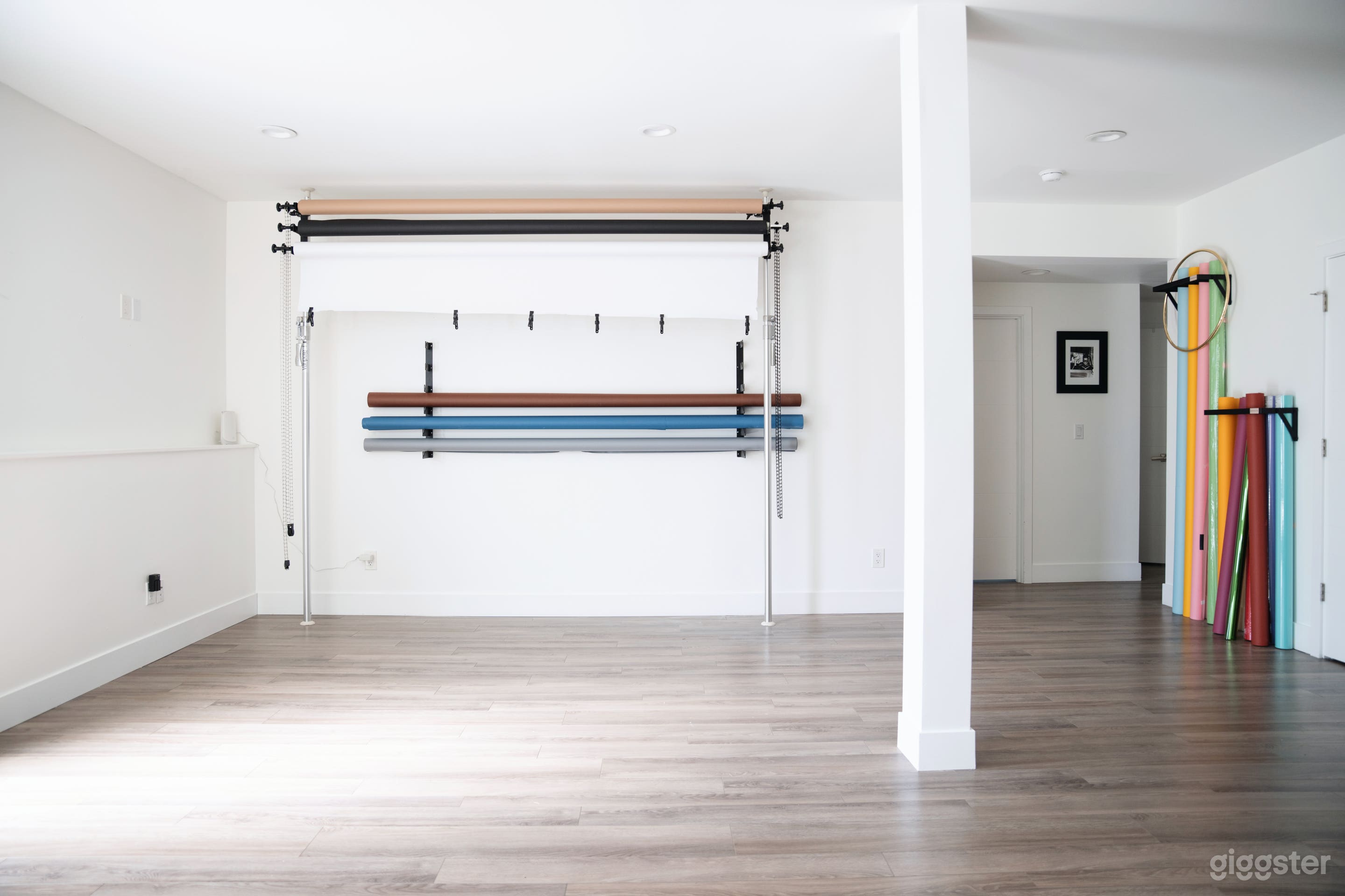 Main photo station featuring multiple backdrop options.