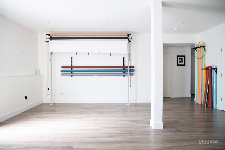  Main photo station featuring multiple backdrop options. 