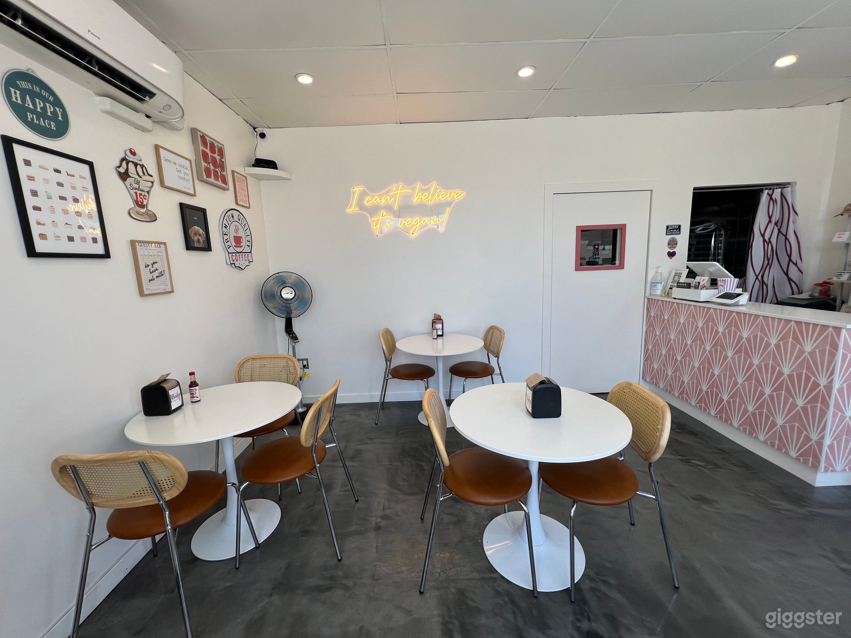 Cute neon sign and beautiful tiles! 