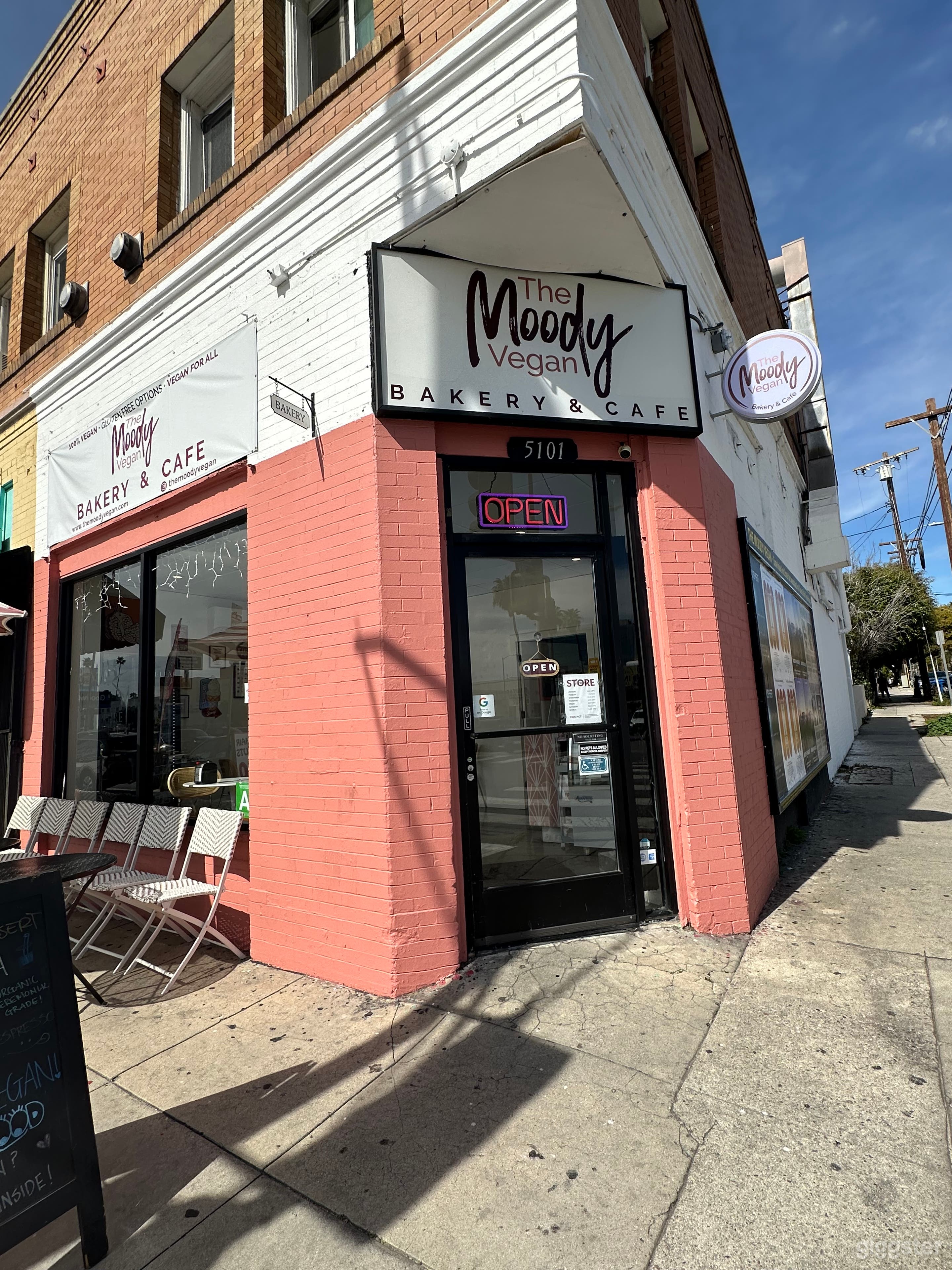 Outside of our corner location, half white and half pink! 