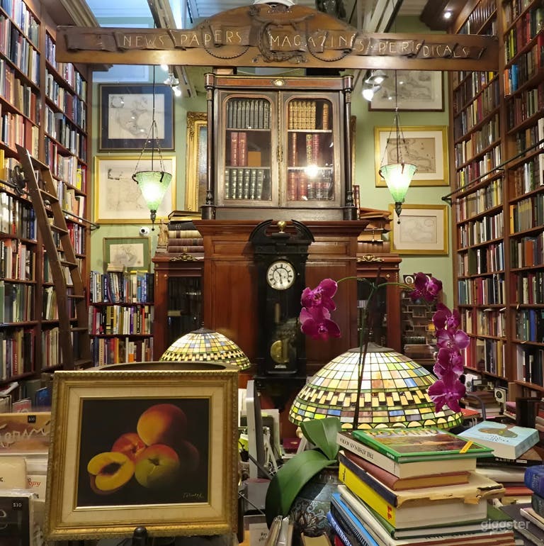  Old World Bookshop with 16-Ft Shelves & Rolling Ladders 