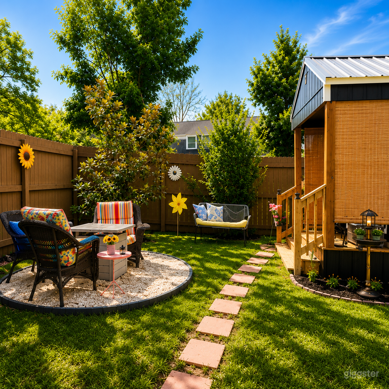  Guests Cottage, firepit outside lounge space. Inside full of detail and comfort! 