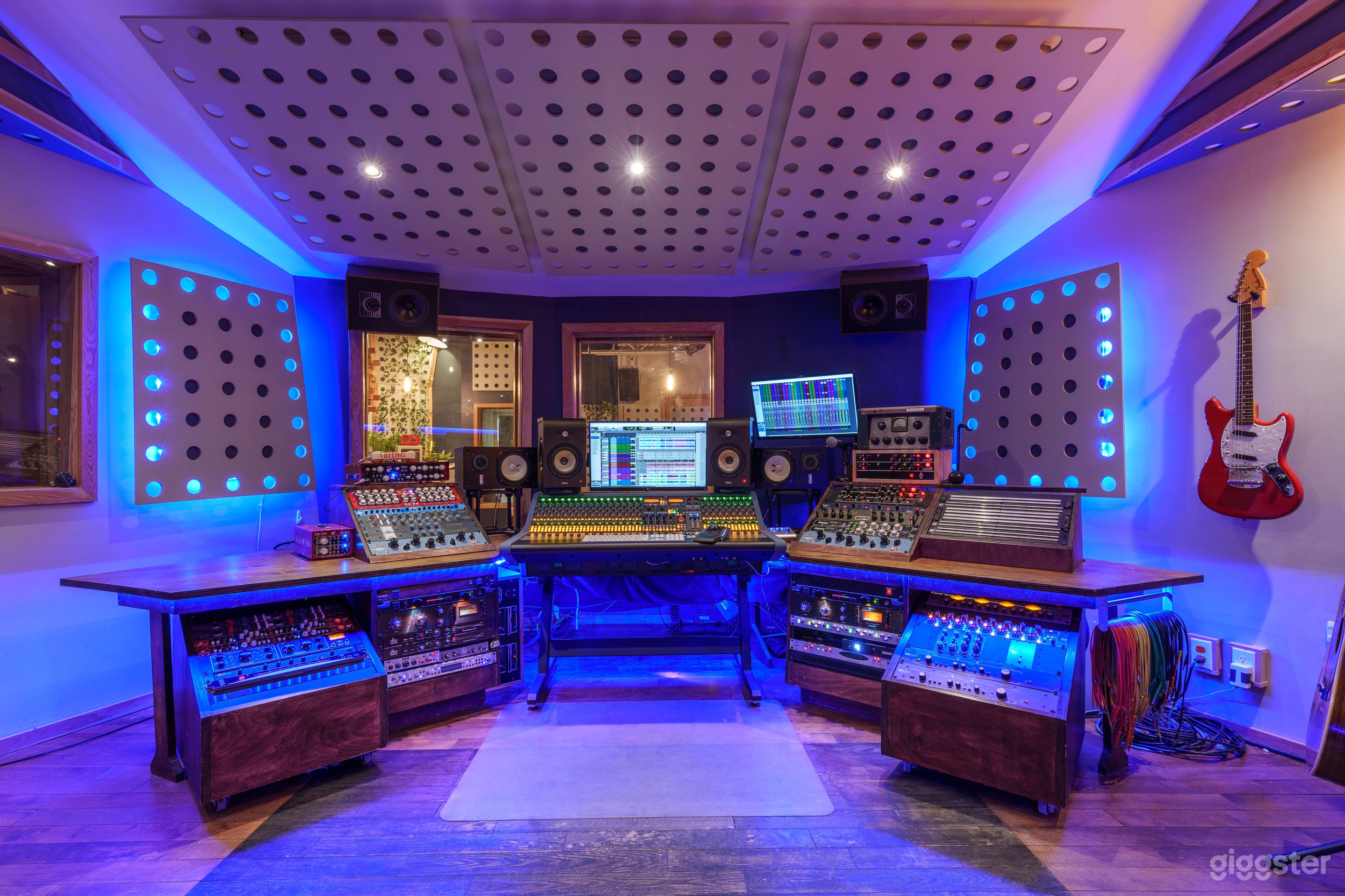 Studio A control room. Lights can change colour or turn off. 