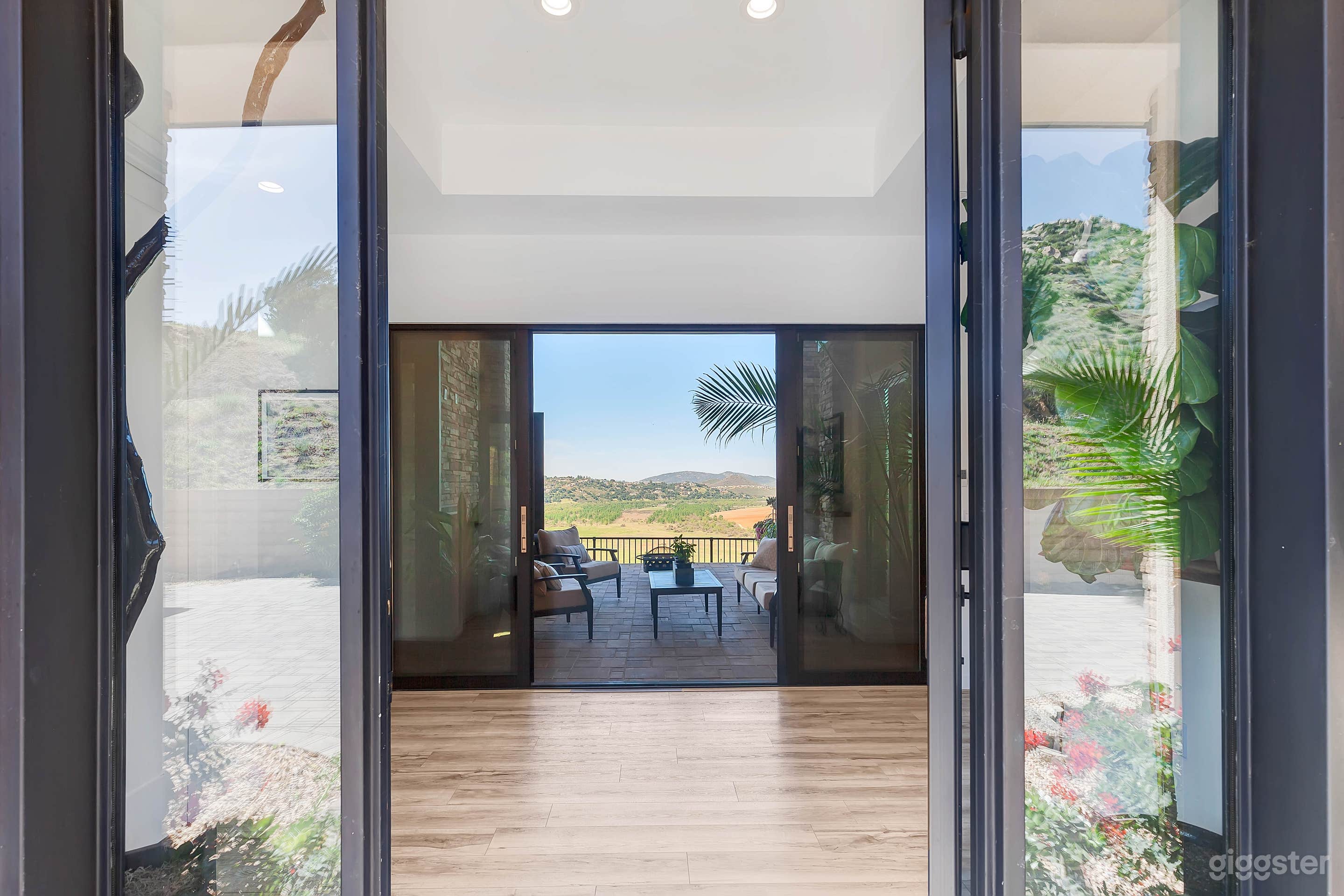 View thru the front door and out thru the courtyard.