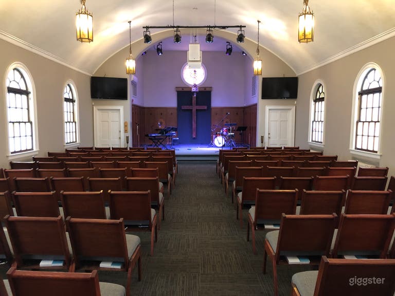 View from the back of the sanctuary looking at the stage of the church. 