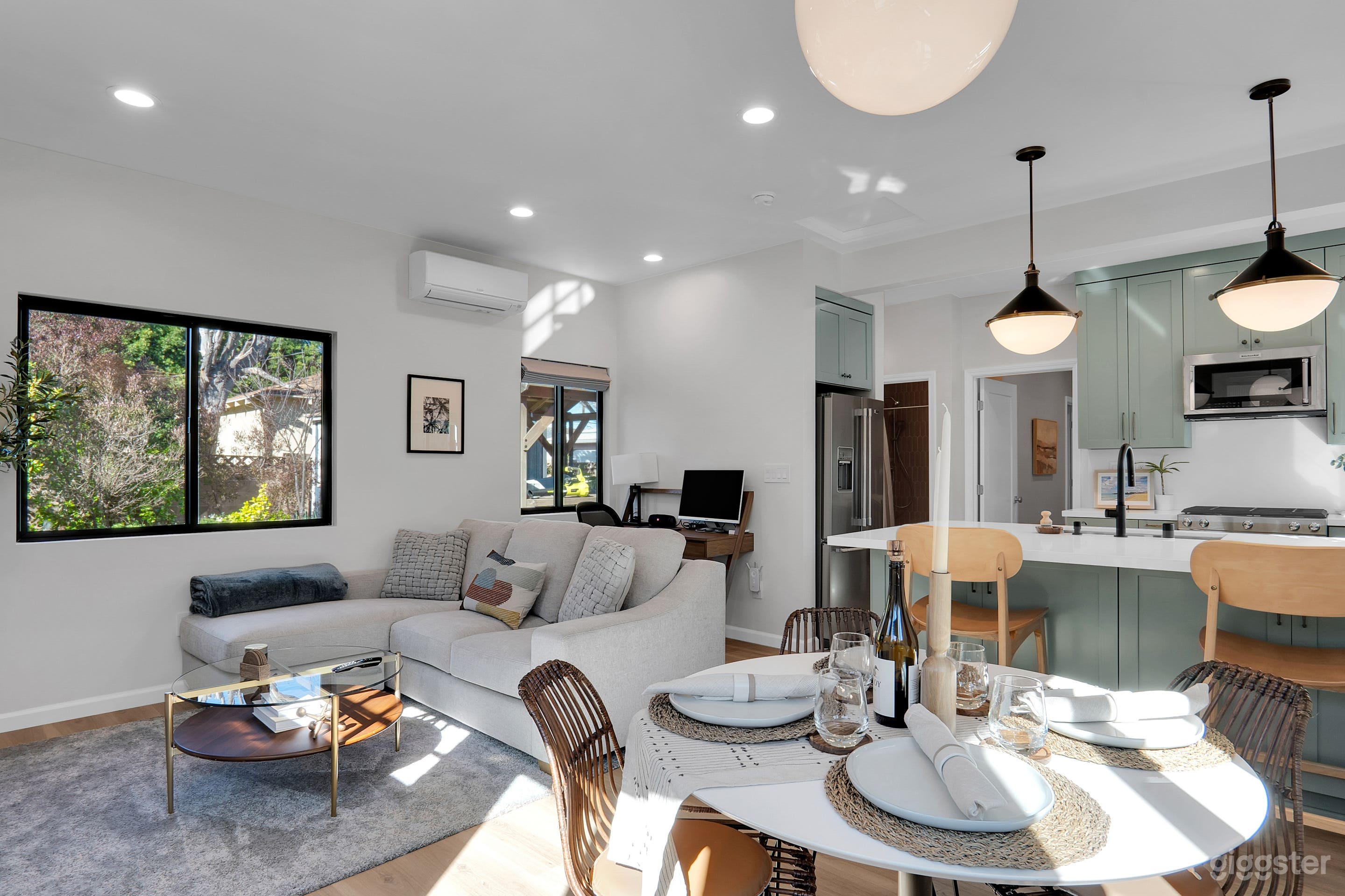 Large open area for film crew shooting in the kitchen