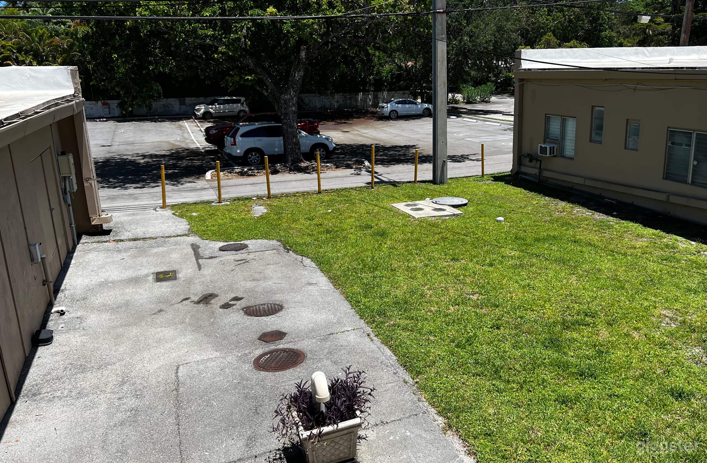 Back entrance and parking Lot