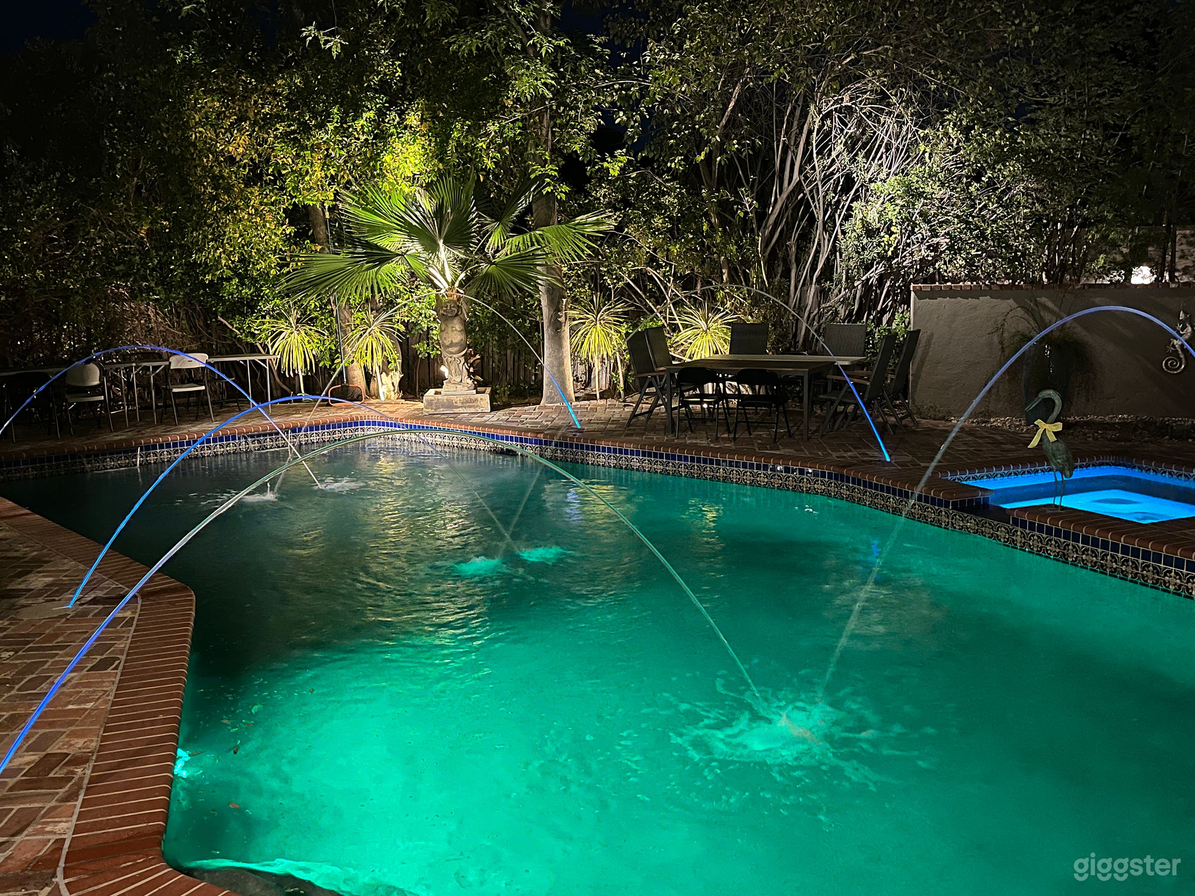Pool Evening Lights and Water Features