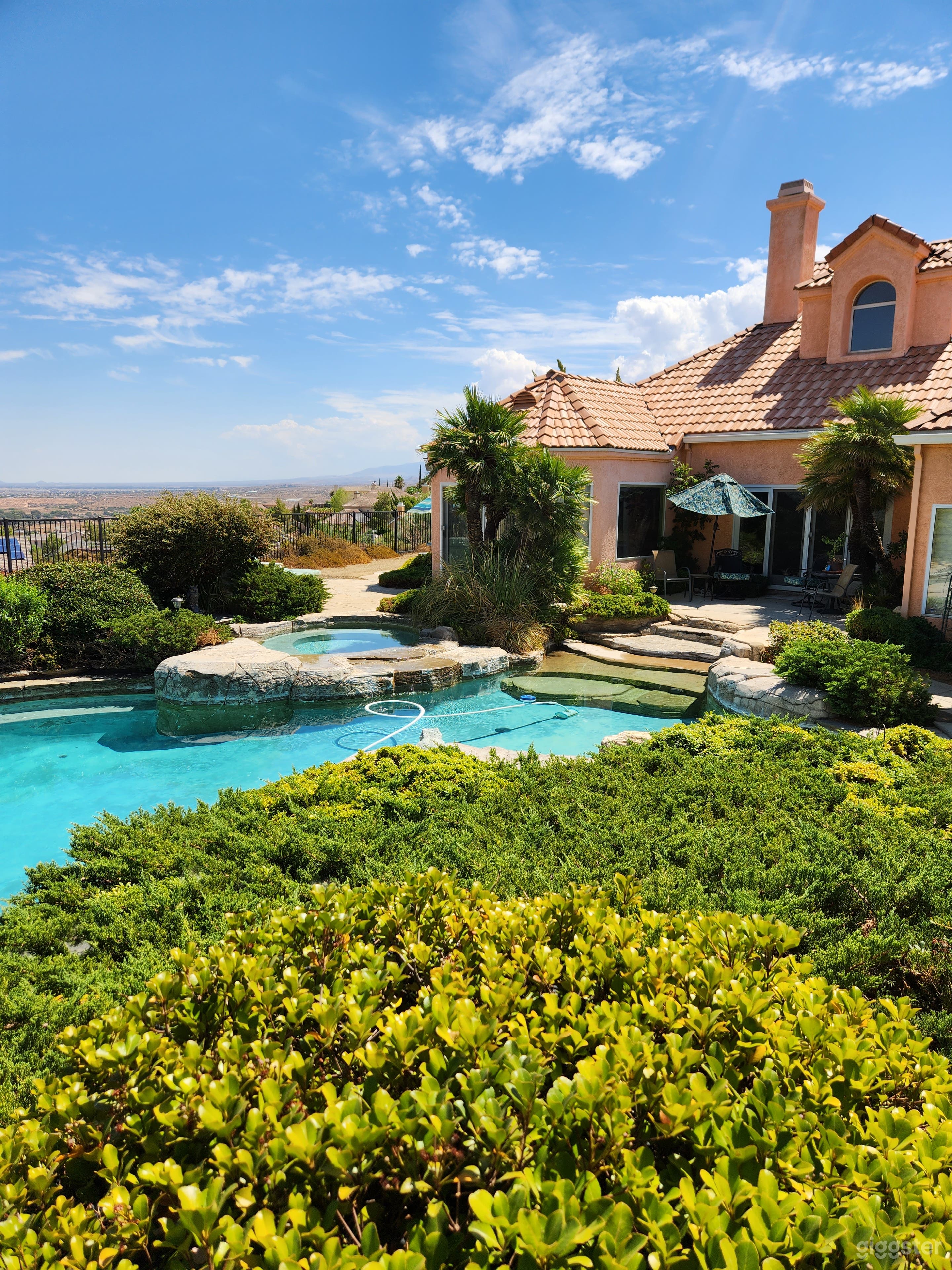 Back yard view and pool.