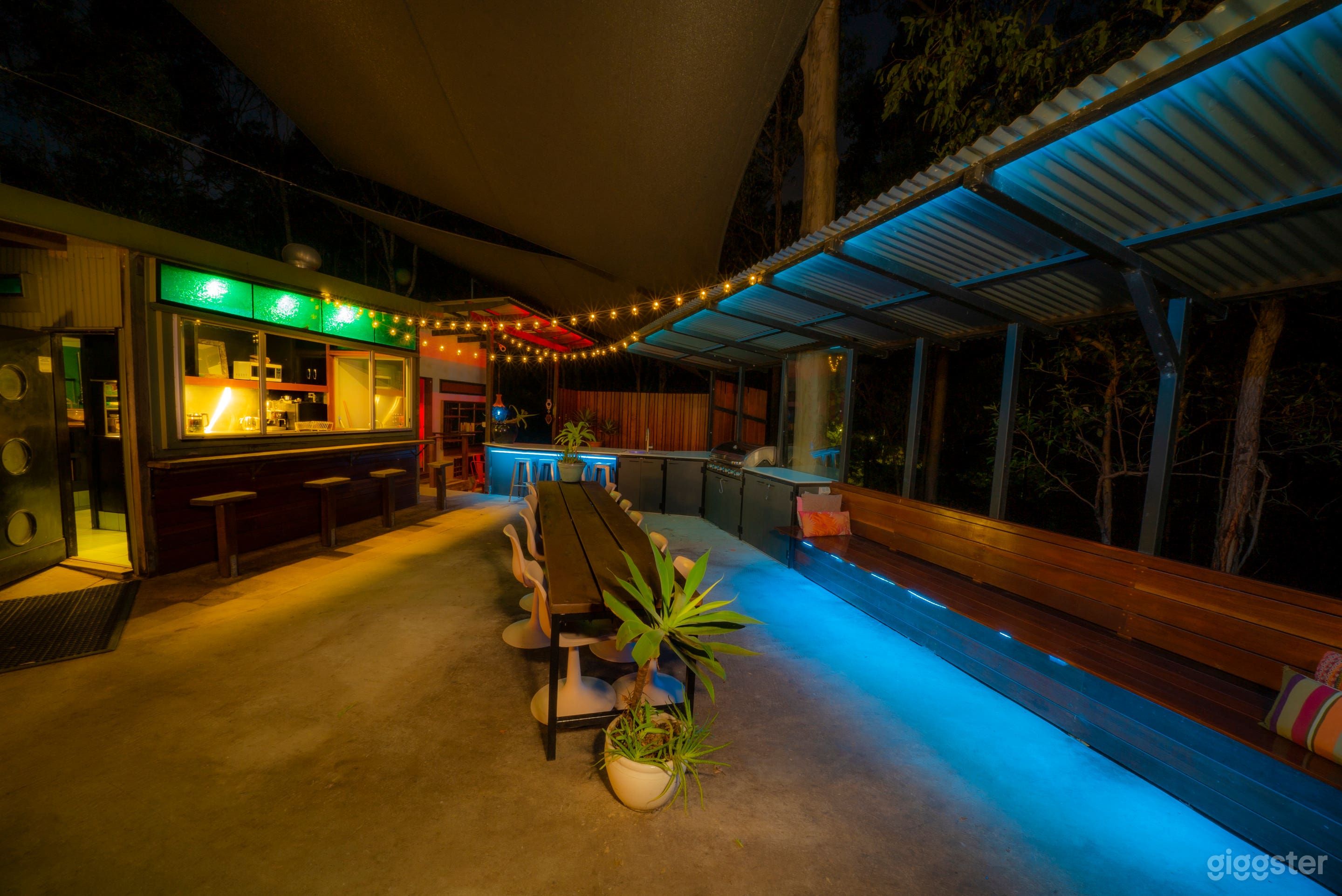 Outside entertainment area. (Recently installed new overhead lighting).