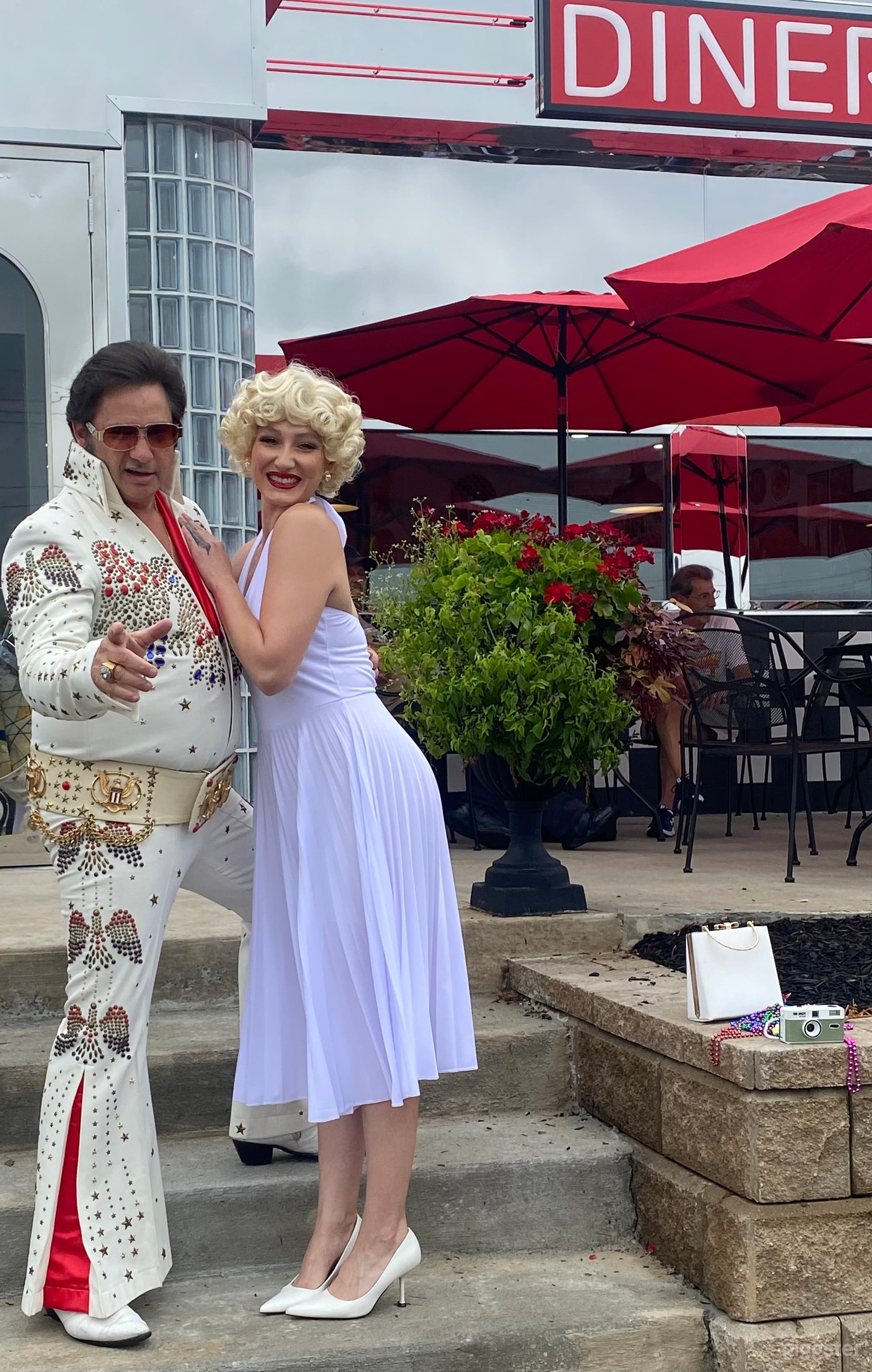 Elvis impersonator and Marilyn Monroe. Note: Marilyn Monroe is impersonated by Heather😇✨💕 Caudill who lives in Los Angeles California and is the daughter of the owners Steve and Barbara Caudill.
