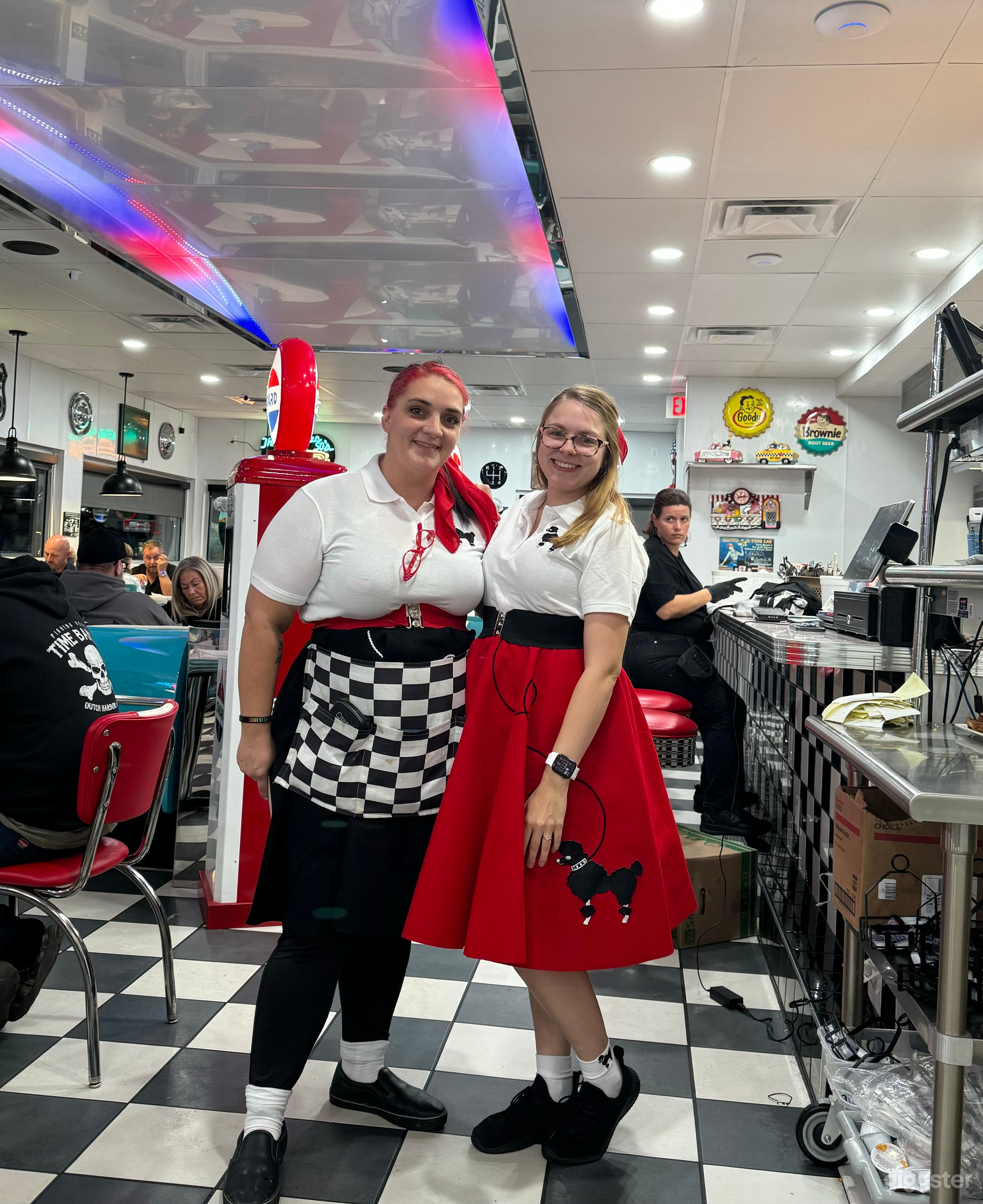 Picture inside the 50s diner. Our servers help capture the culture by wearing poodle skirts.