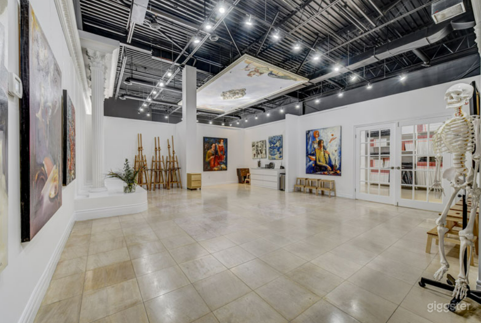 Paintings on walls are made by the business owners, typically and add a splash of color to the space. Paintings will vary. Feel free to use them in your photoshoots and films.