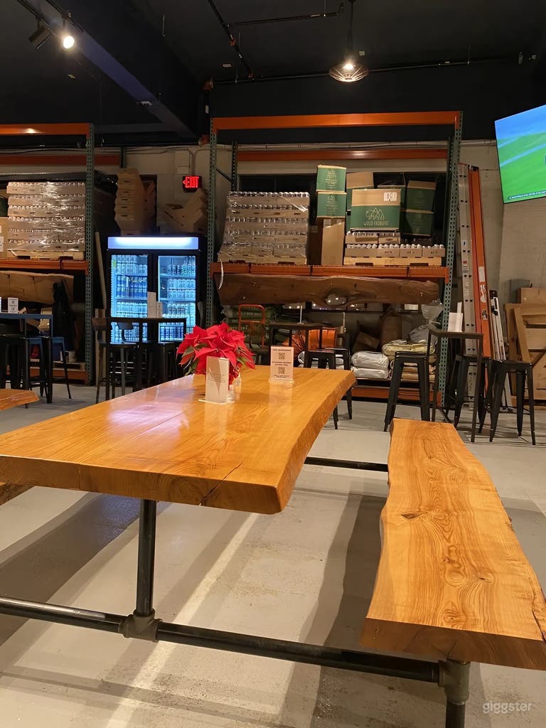  Spacious Industrial Taproom with 20-Foot Ceilings & Brewery Tanks 