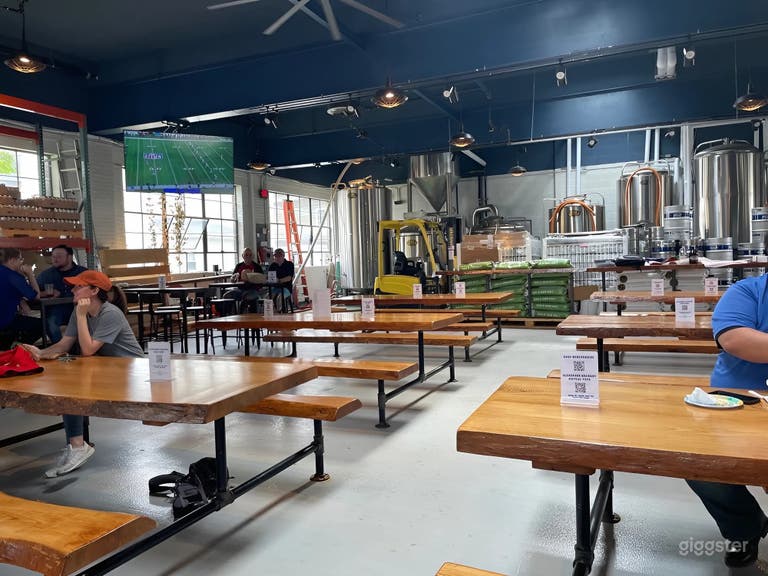  Spacious Industrial Taproom with 20-Foot Ceilings & Brewery Tanks 