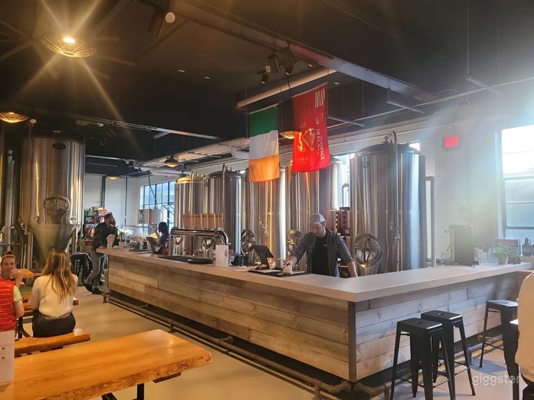  Spacious Industrial Taproom with 20-Foot Ceilings & Brewery Tanks 