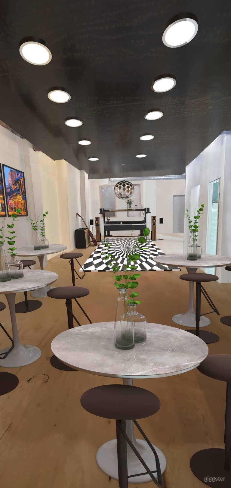  Mark up of how your next event can look in our space Your next party will be amazing we have seating tables and high bar tables as well for your design ideas 