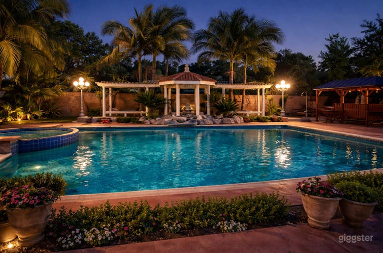  Private Tropical Pool Backyard with Gazebo & Palm Trees 