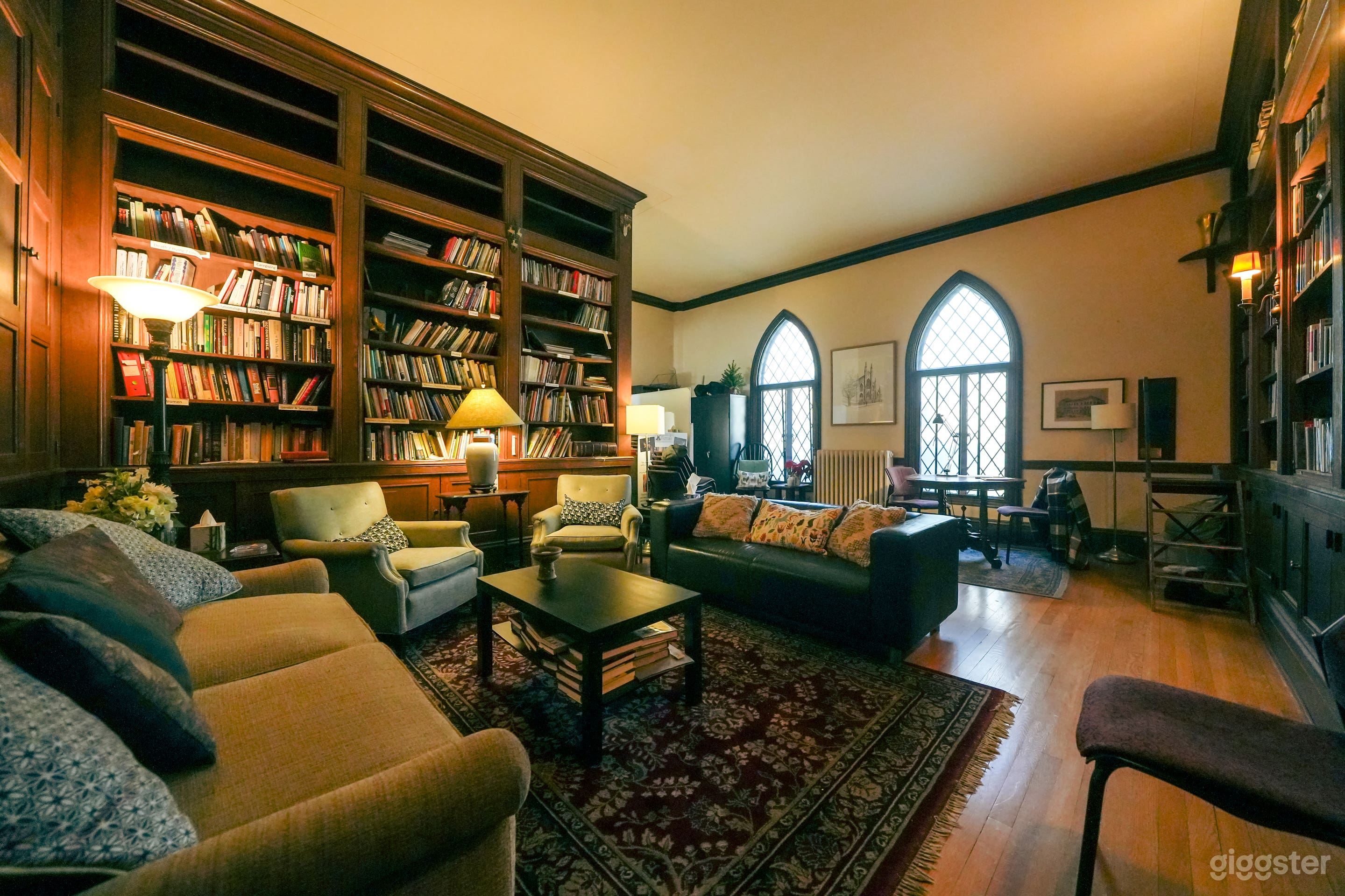 Vintage Scholarly Library with Wooden Bookshelves Photo 2