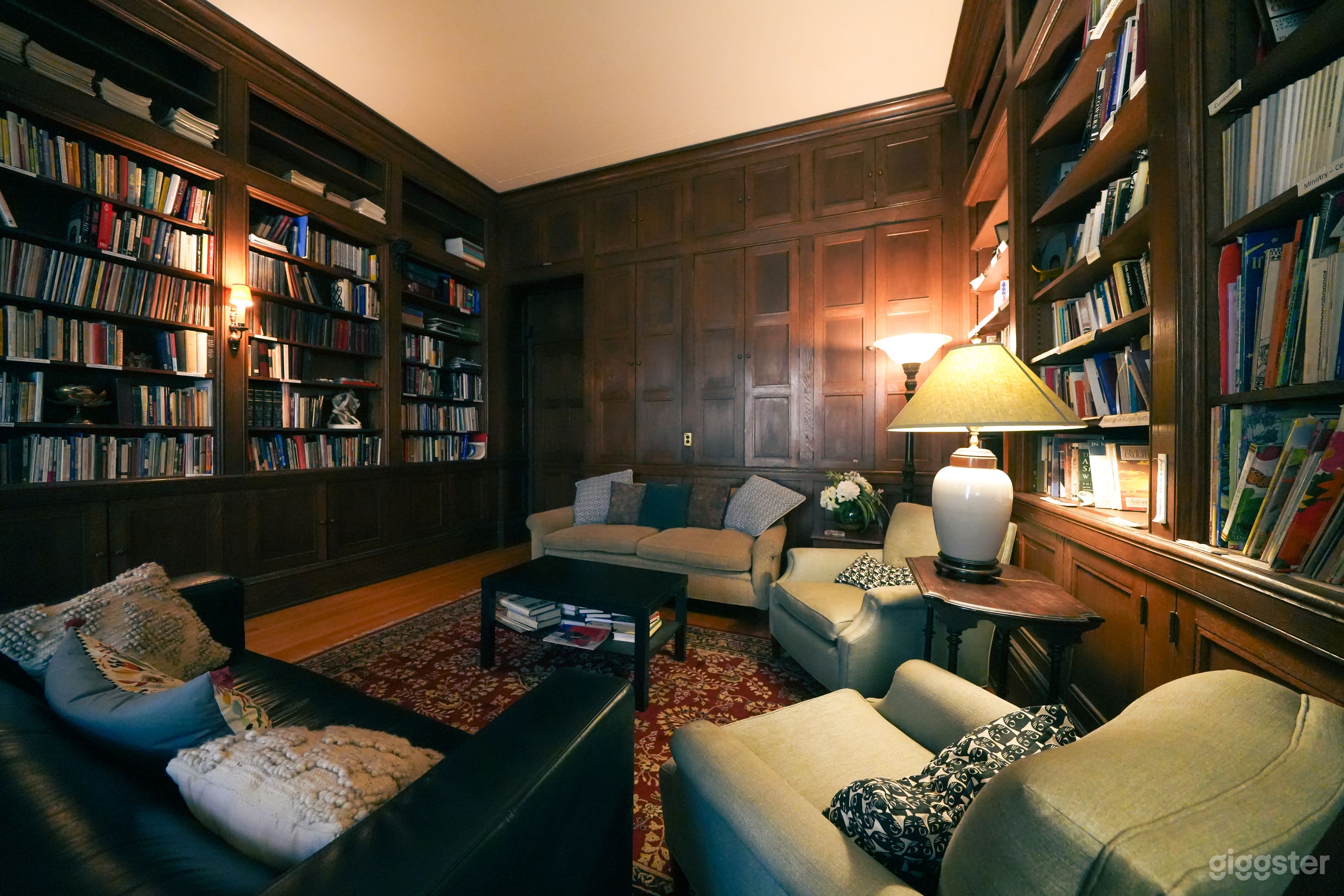 Vintage Scholarly Library with Wooden Bookshelves Photo 3