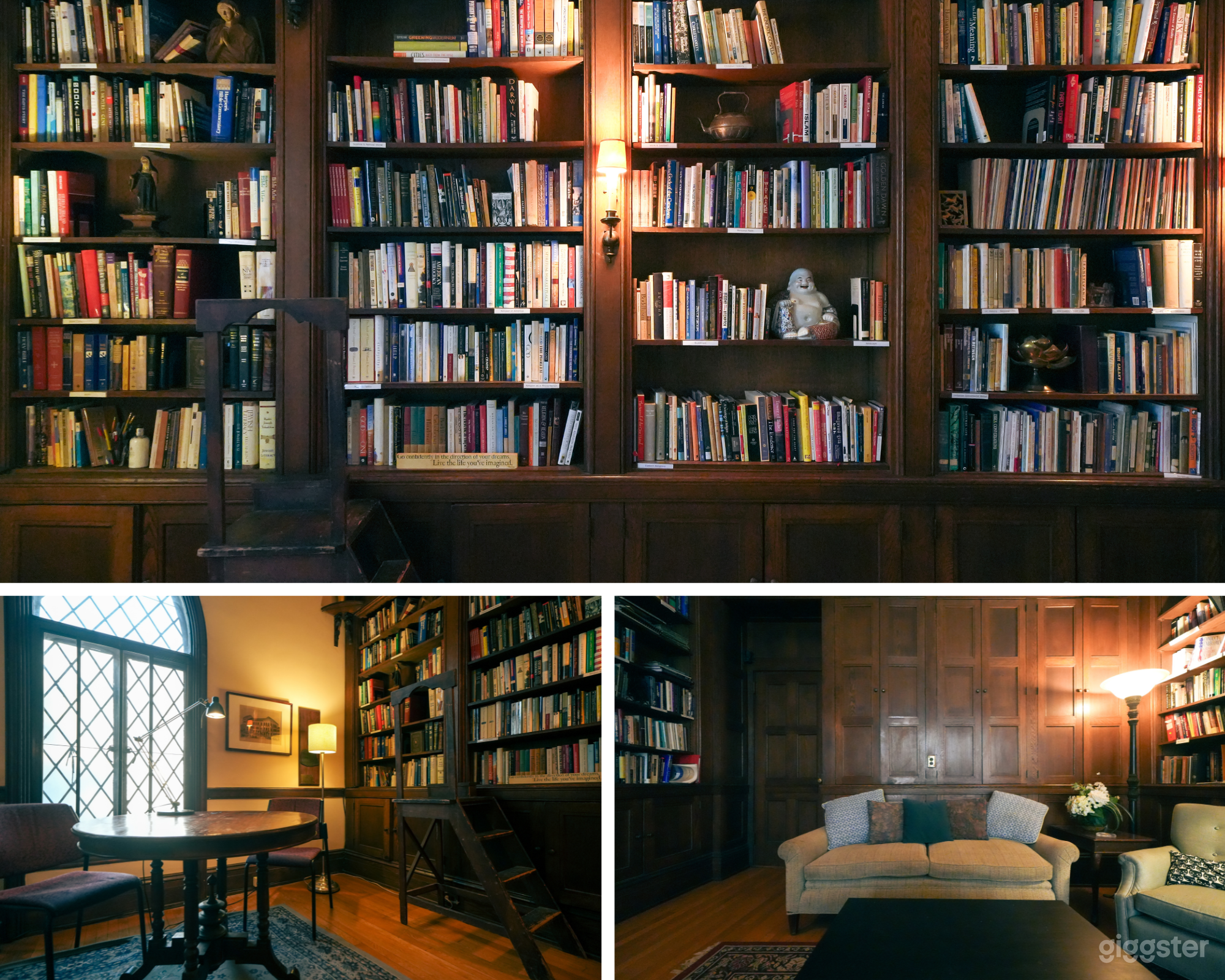 Vintage Scholarly Library with Wooden Bookshelves Photo 1