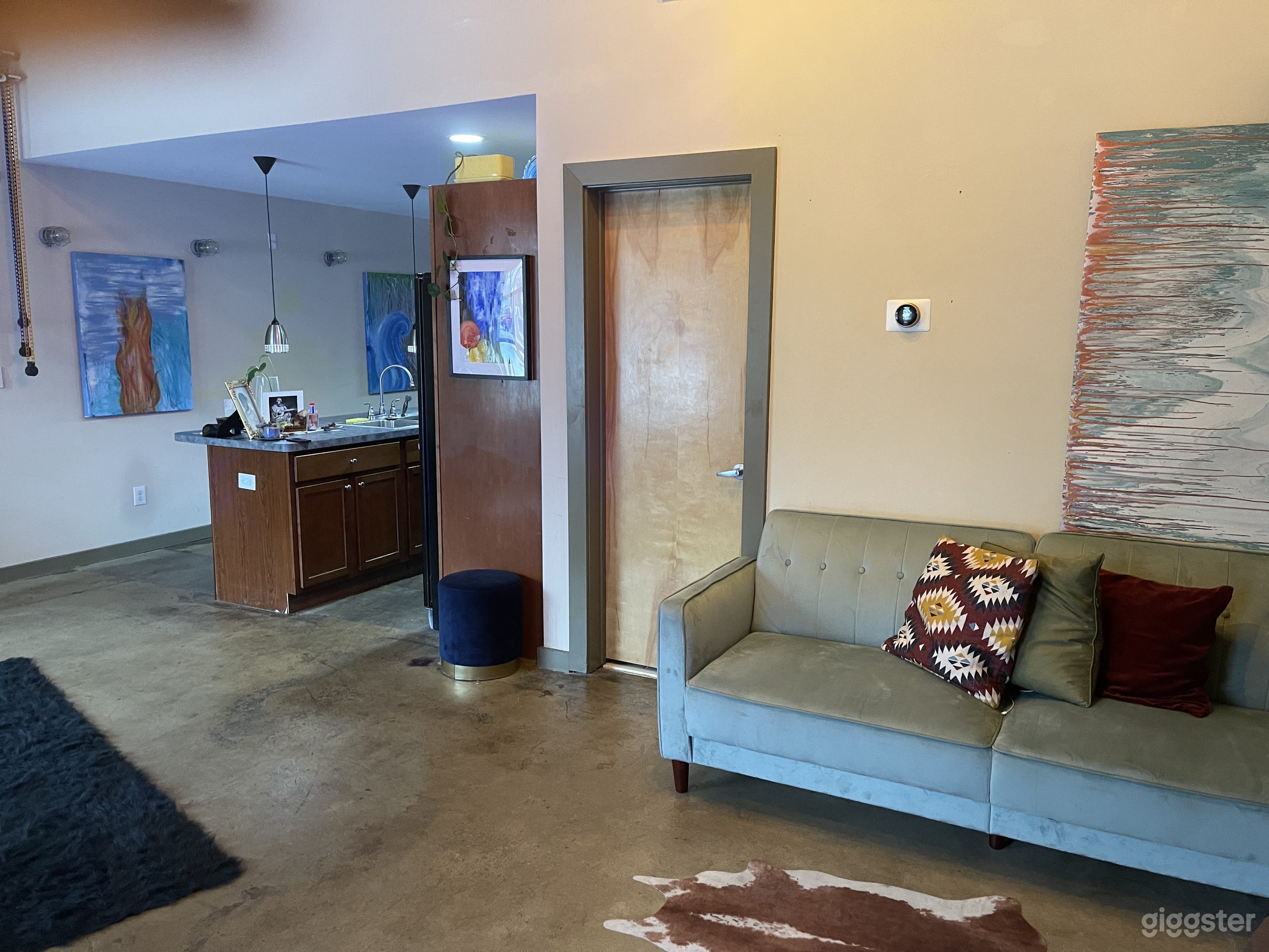 Front door; living room view 