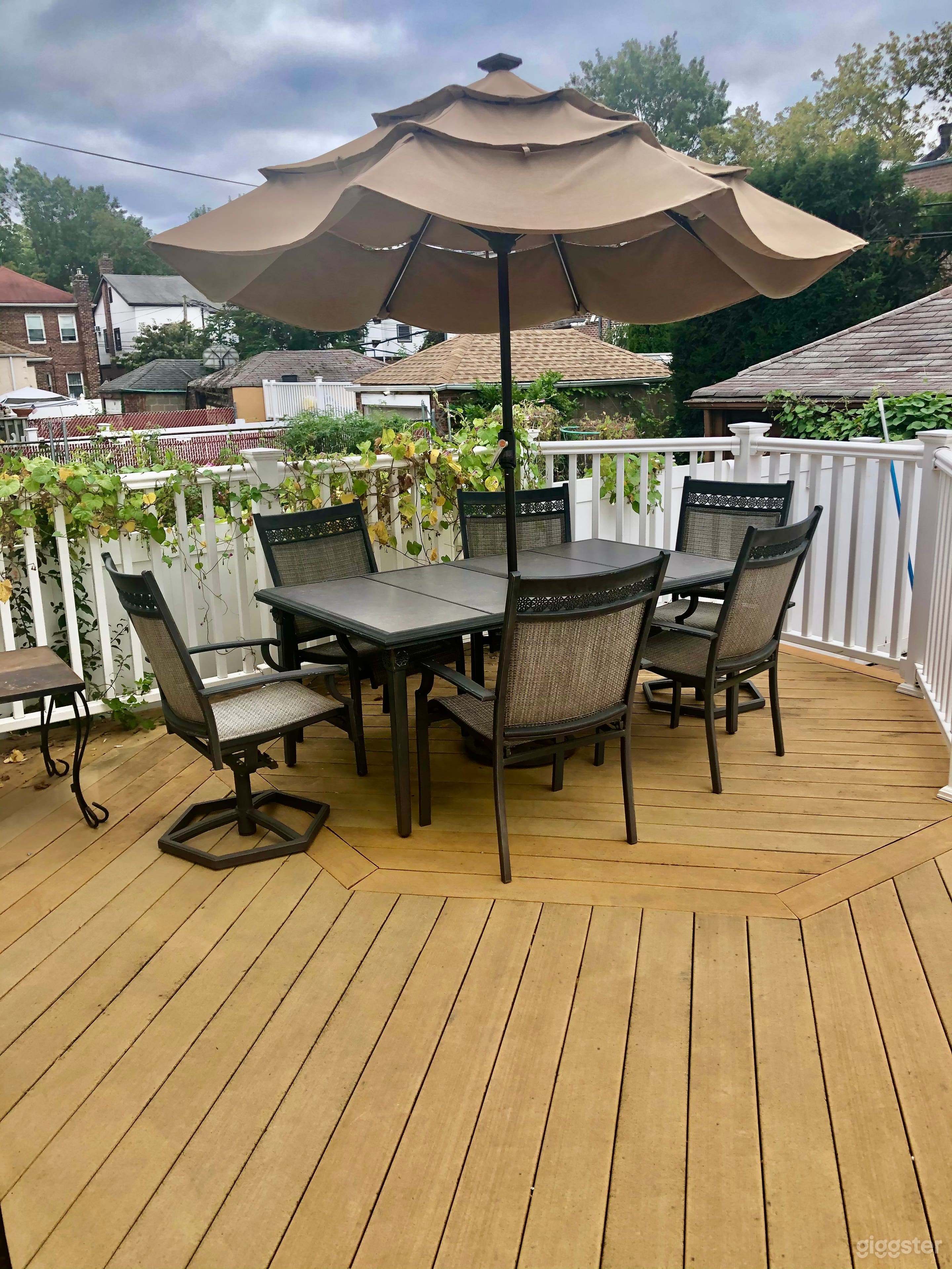 Trex wooden deck and patio set with umbrella 