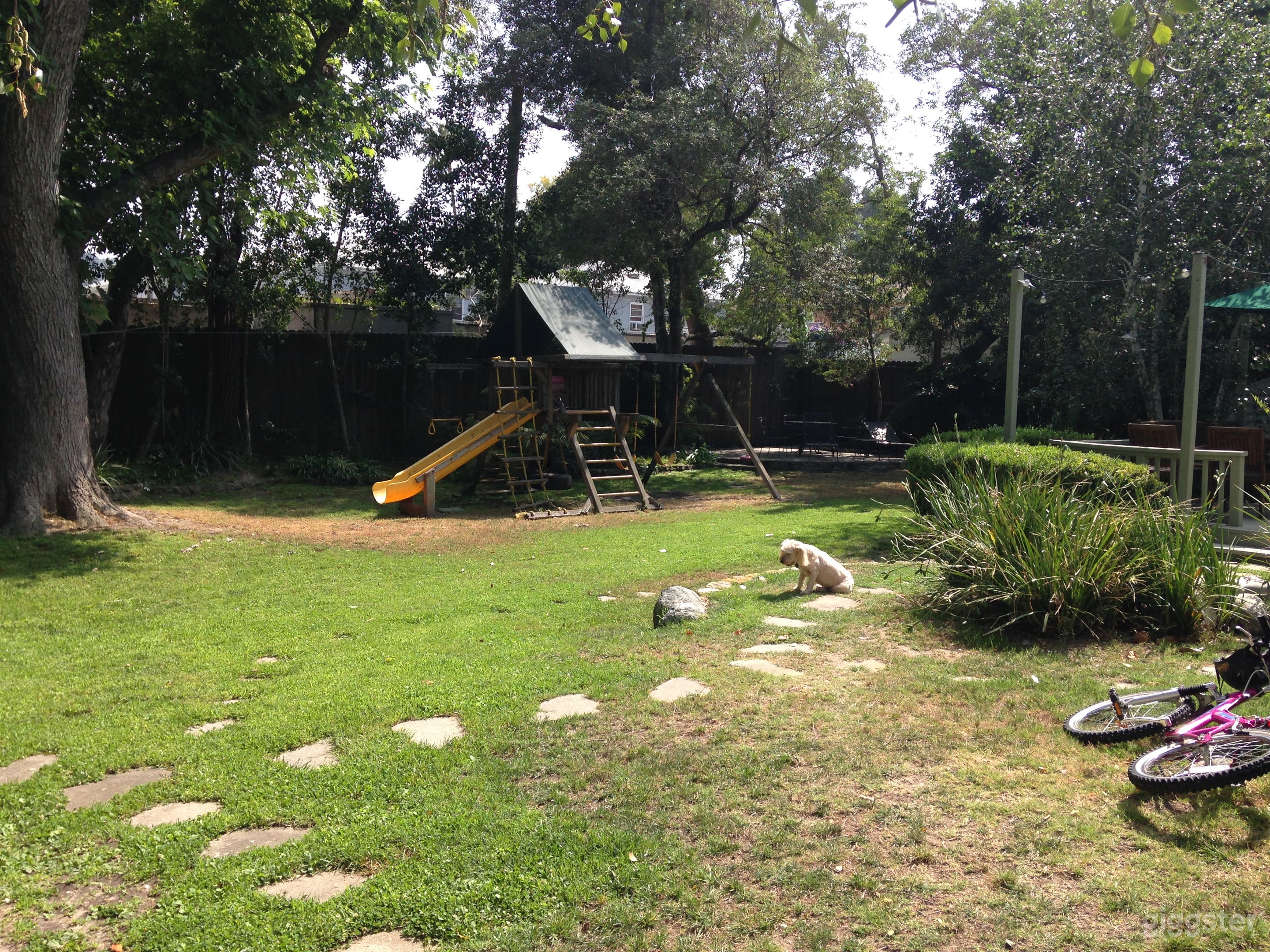 Large backyard with play structure