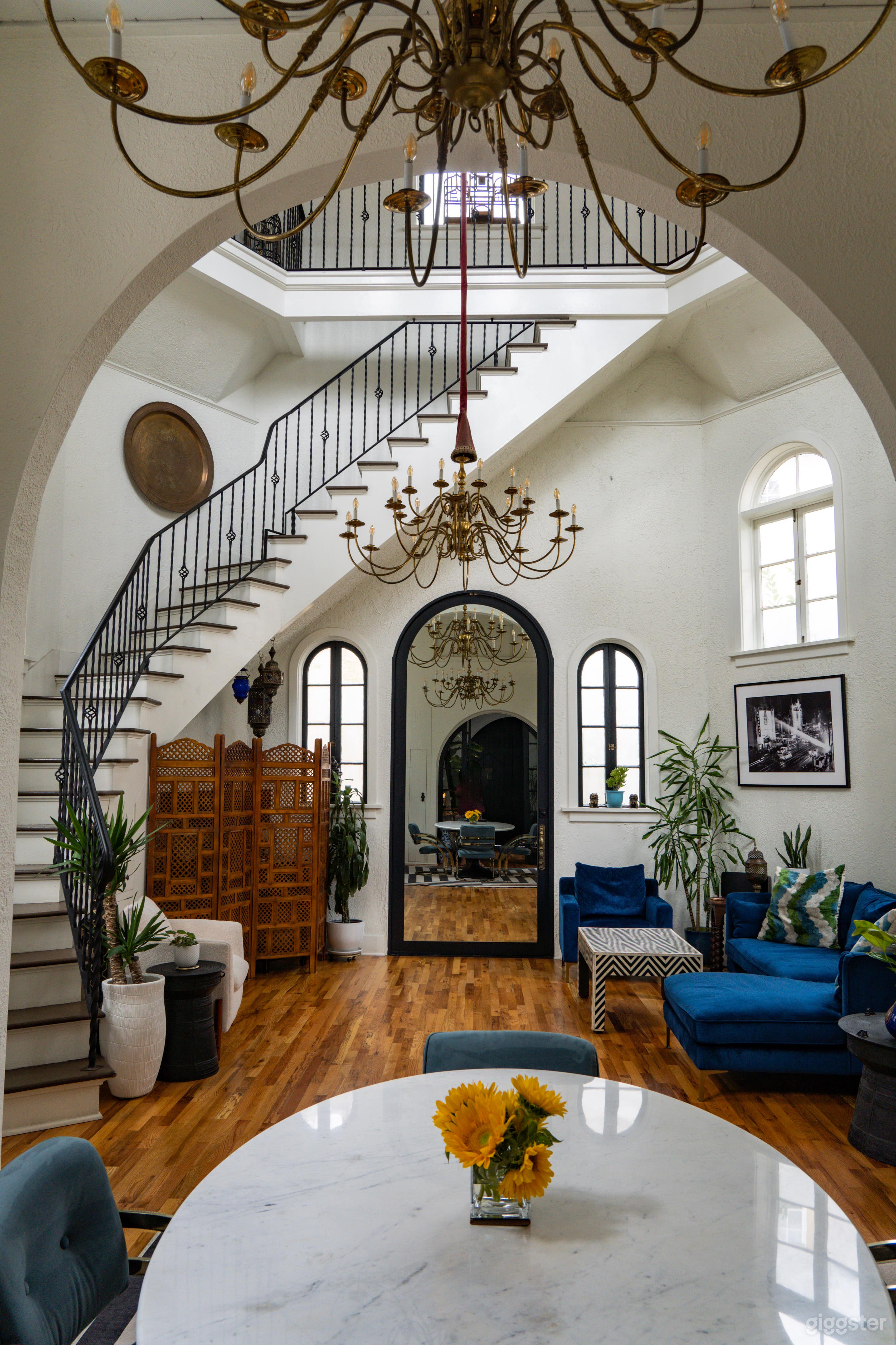 Rotunda at the heart of the house, features 35-ft tall ceiling.
