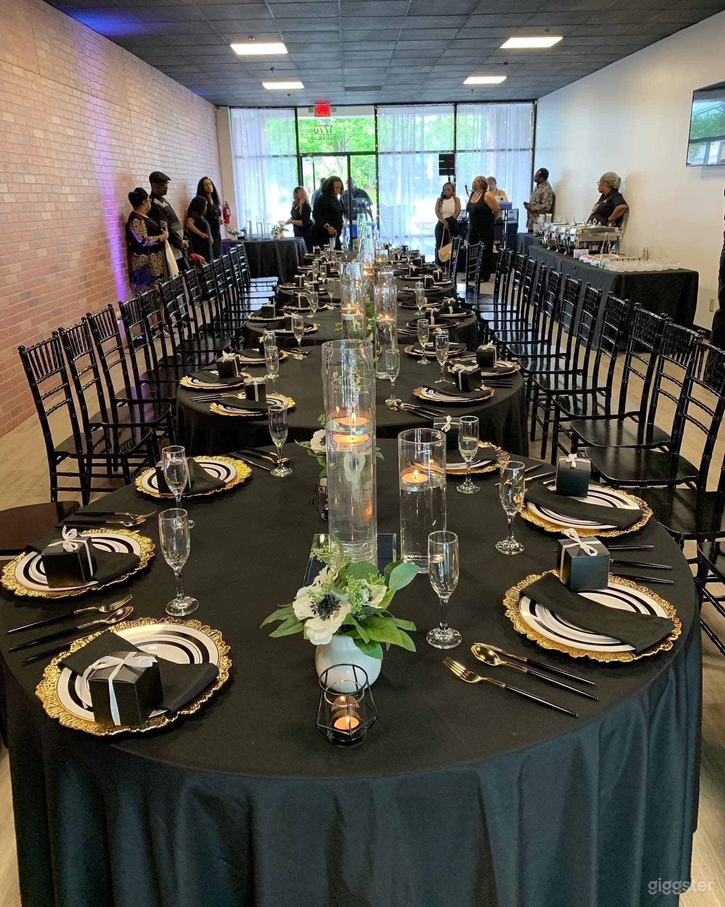 Event/studio space w/brick wall, black ceiling Photo 3