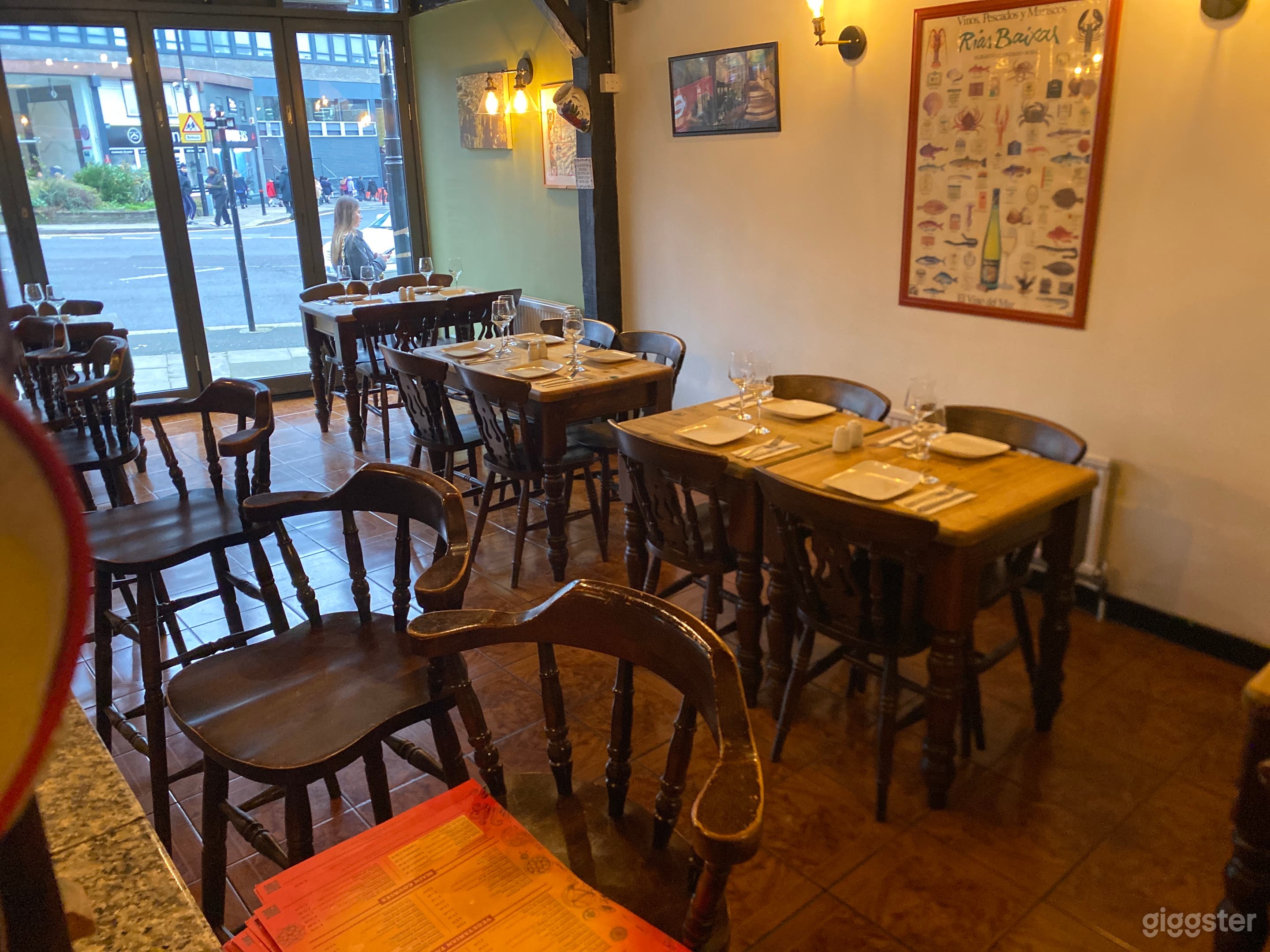 Inside the restaurant at the front