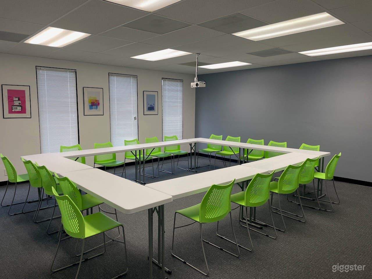 Flexible classroom space. 20 chairs, moveable tables, multiple configurations.