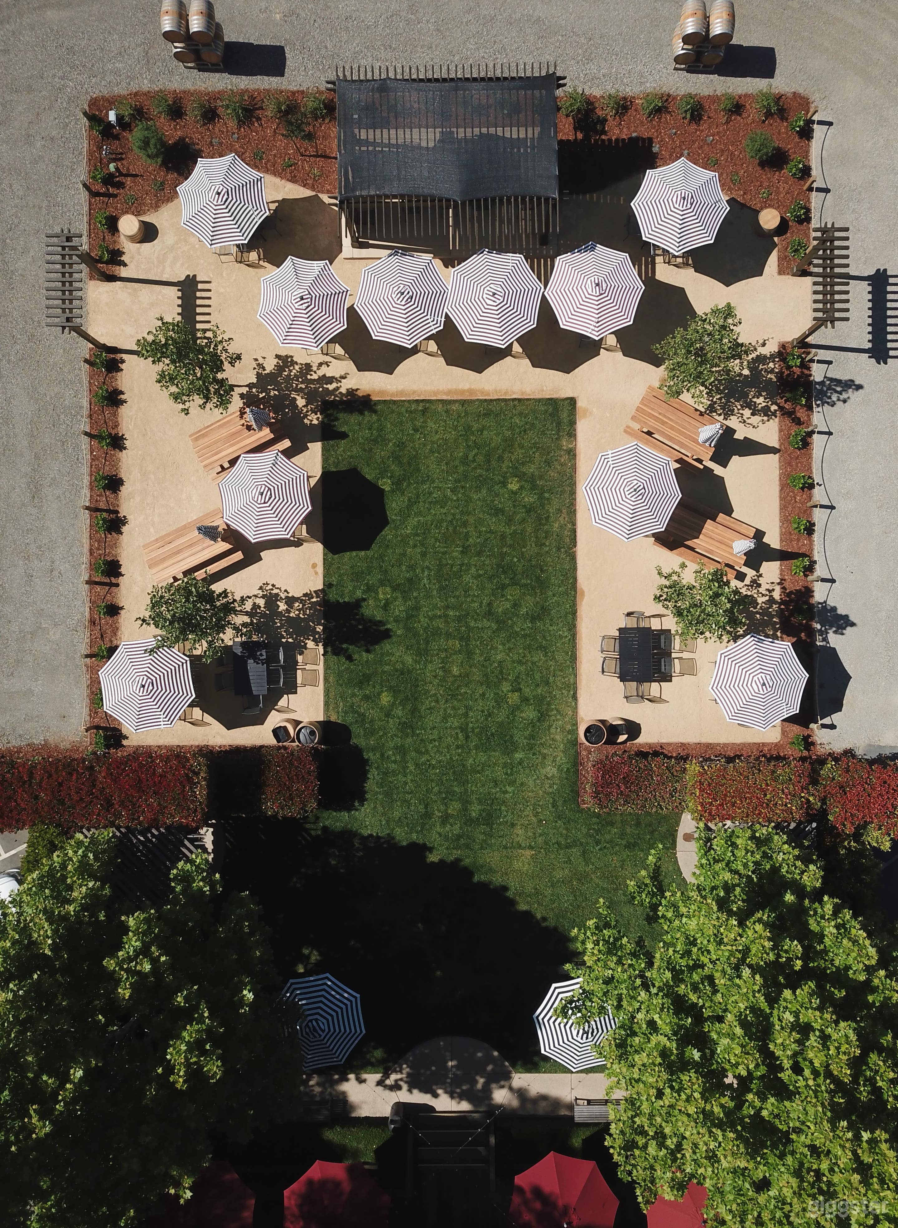 Drone view of back patio