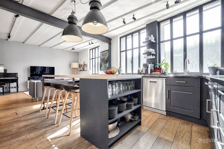 Grand loft industriel Eiffel : briques et verrière 