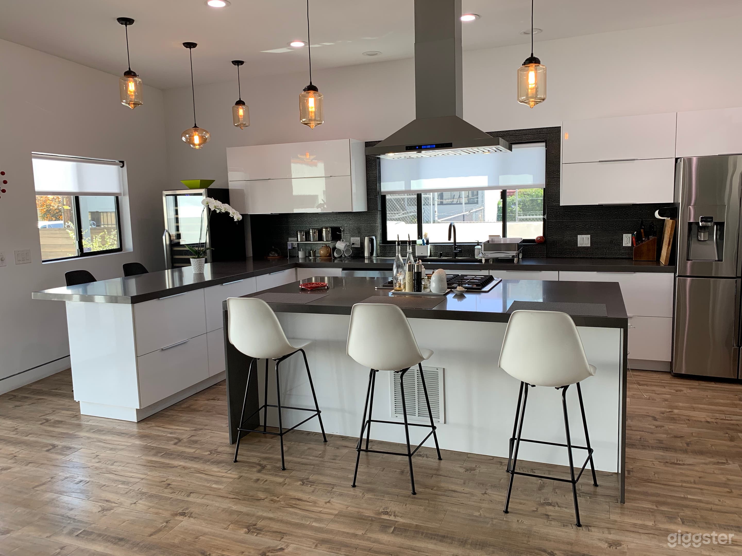 Bright contemporary kitchen, all Samsung appliances and wine fridge