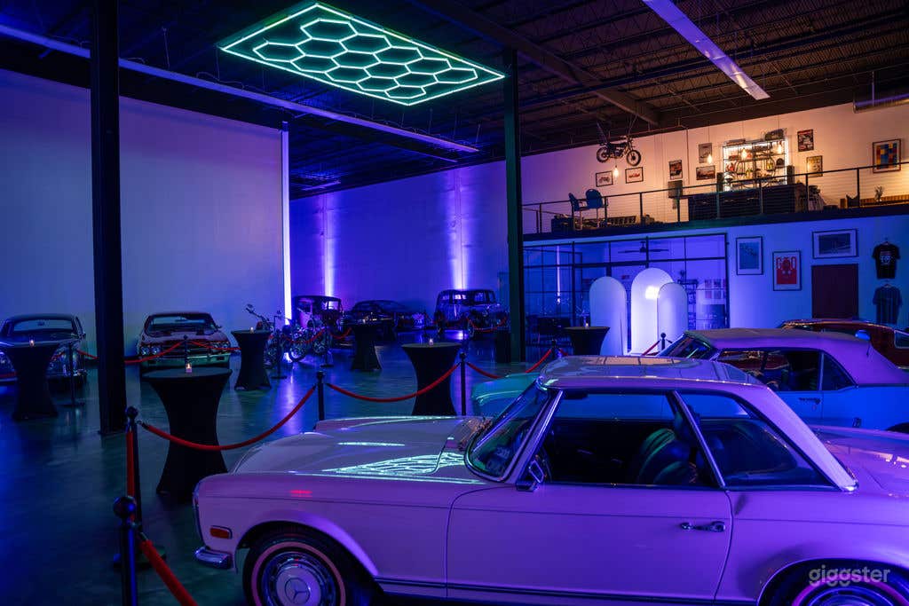 Classic Car Showroom with Lofted Bar Photo 1