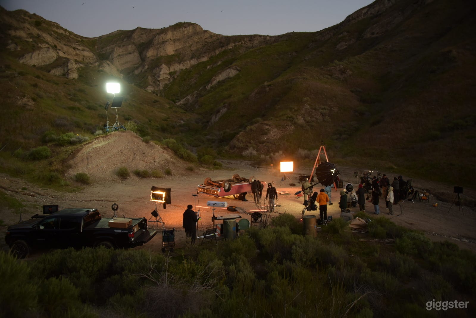 This was an overnight shoot with a flipped car. This particular car is no longer here.
