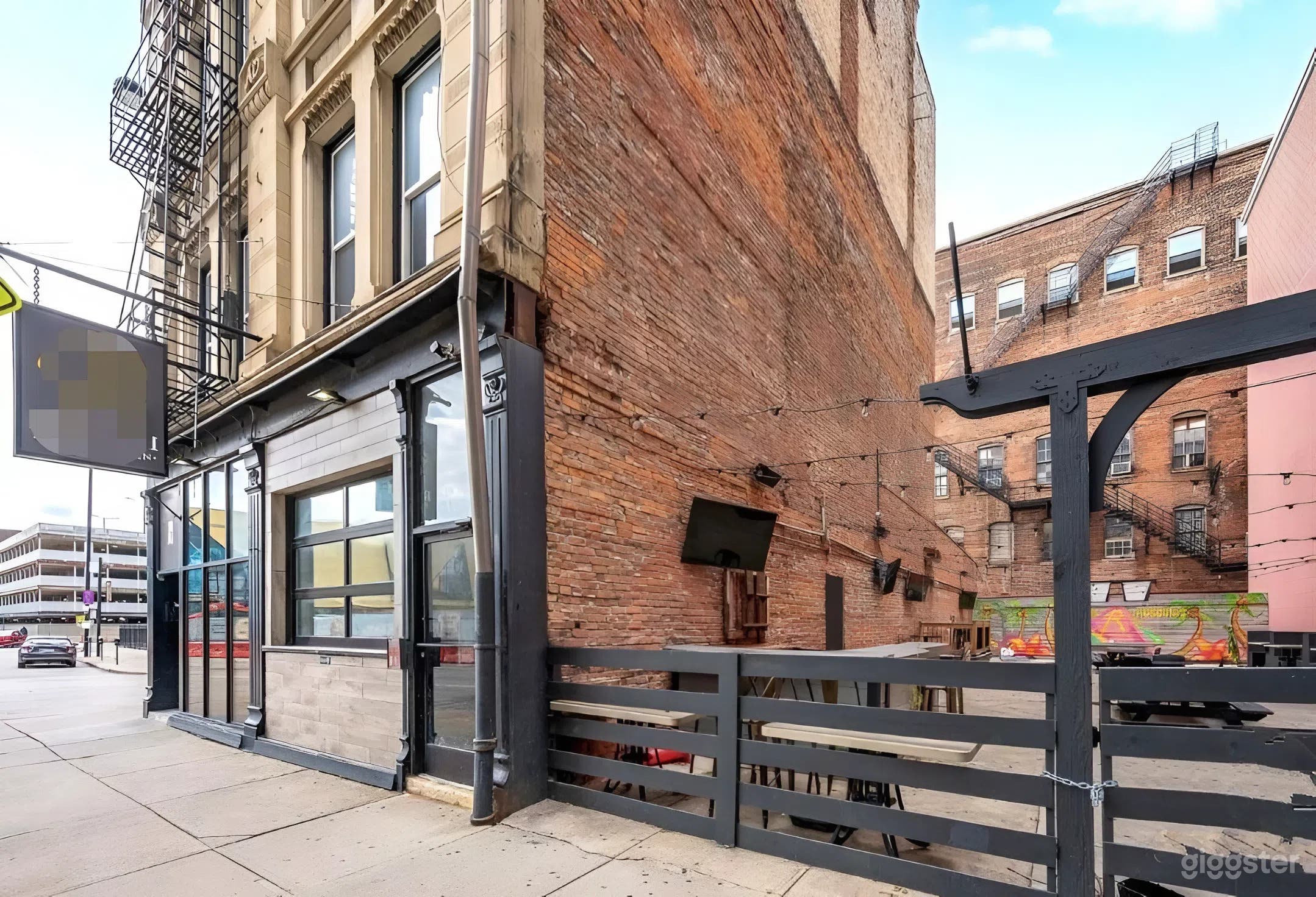 Urban Brick Patio — Mural, String Lights Downtown Cincinnati Photo 2