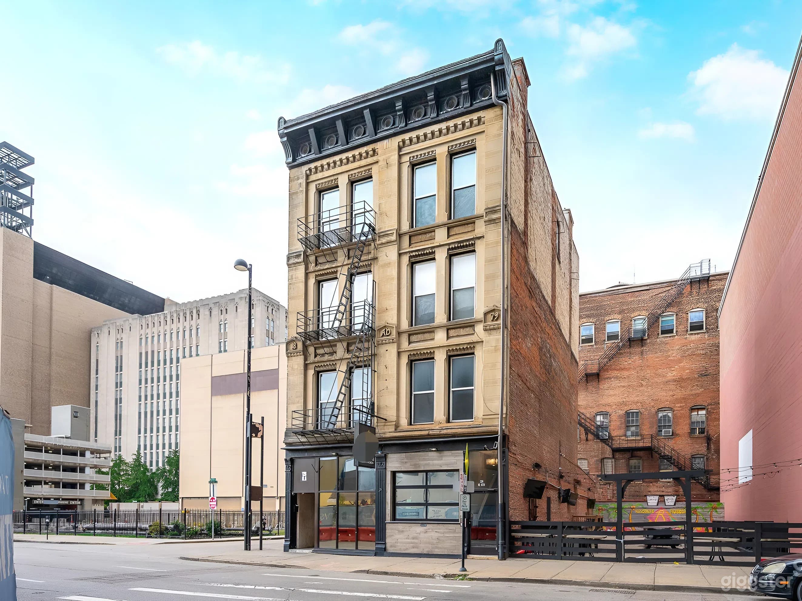 Urban Brick Patio — Mural, String Lights Downtown Cincinnati Photo 1