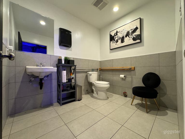  One person restroom built inside of studio stocked with anything you may need to refresh.  