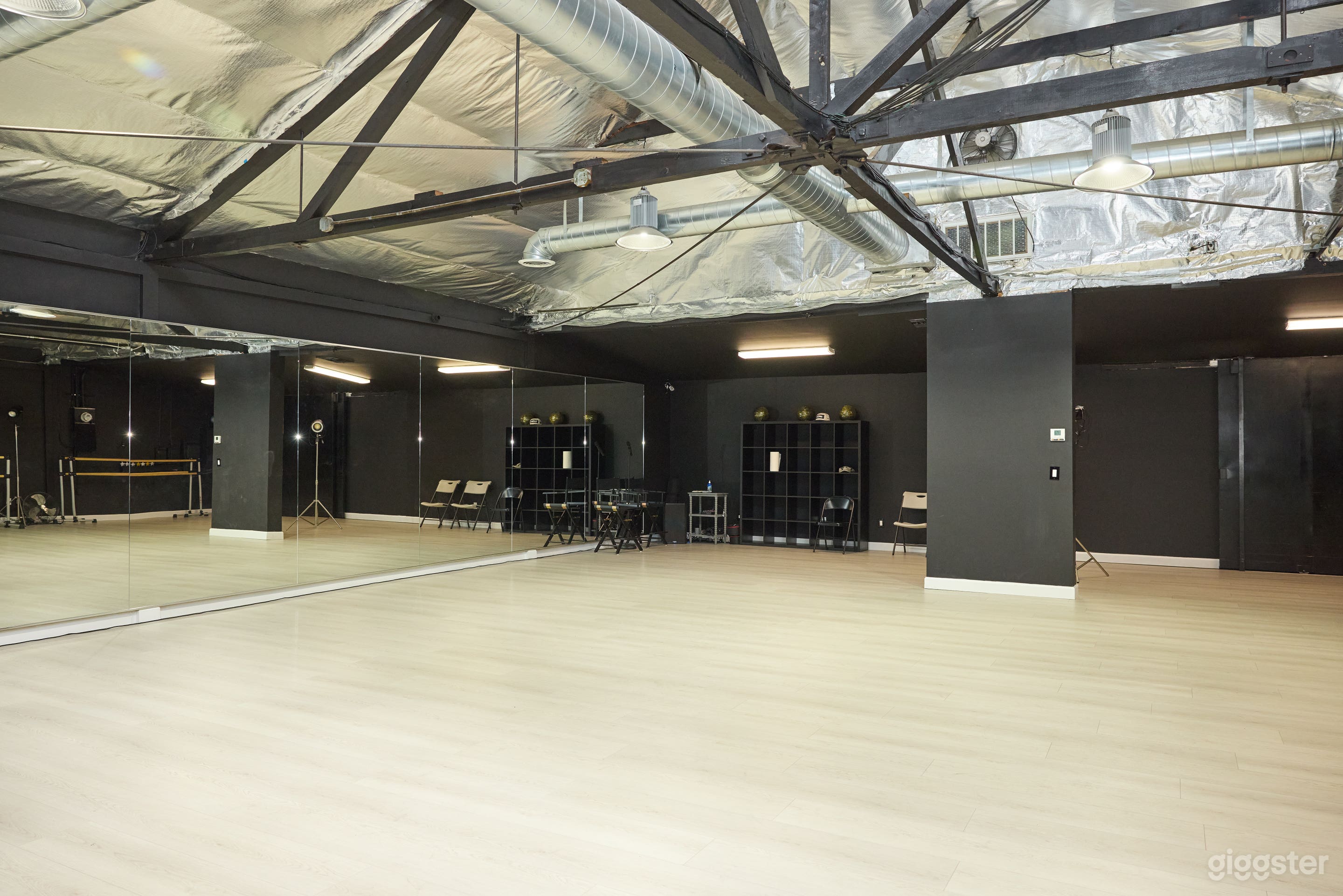 This studio boasts a dedicated green room with private entry, as well as a private restroom.Premium Non-slip Dance Flooring, Anti-Fogging Mirrors, 2 Premium Loudspeakers with Bluetooth/Aux.