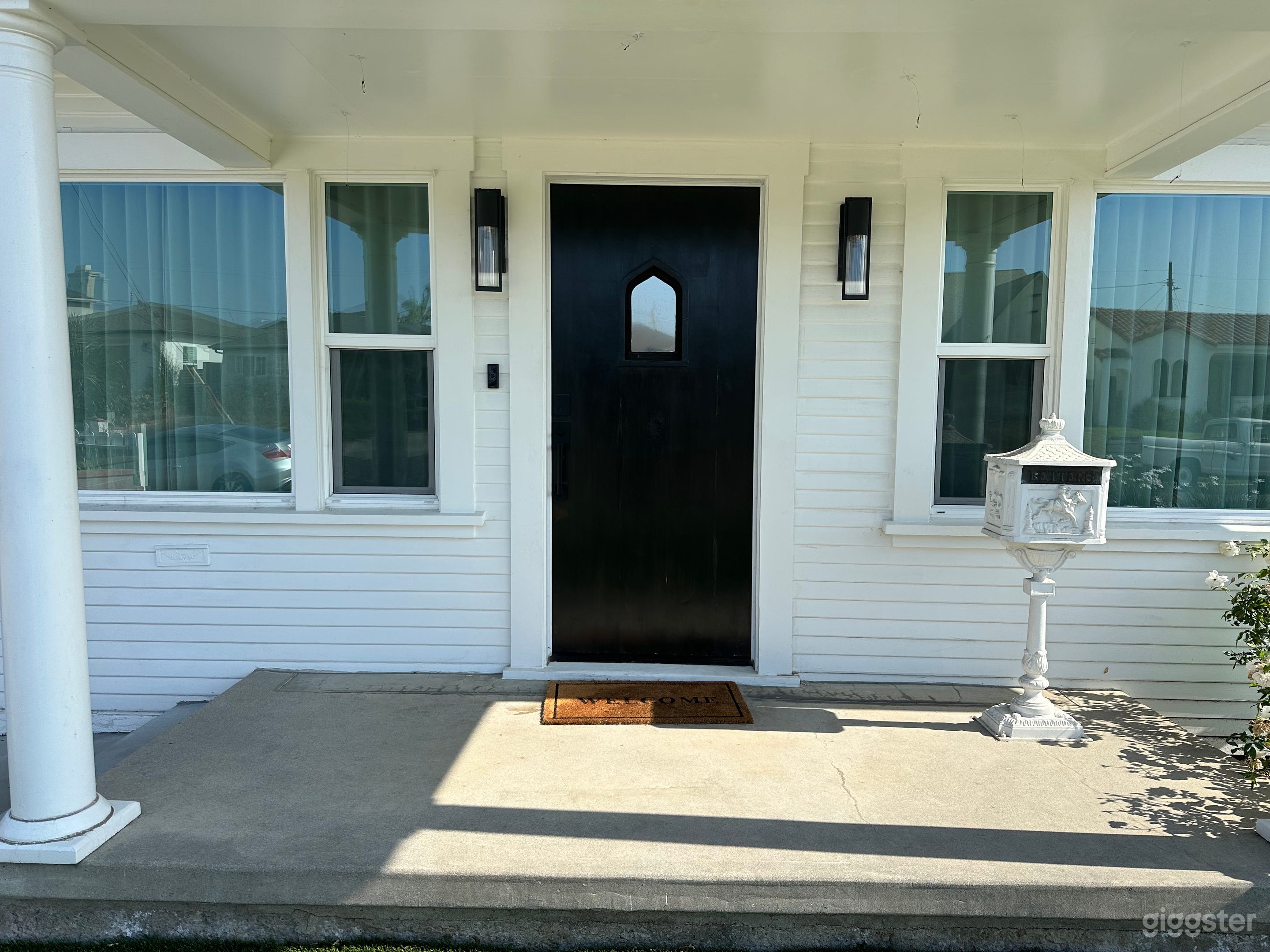 Dark wood door with window