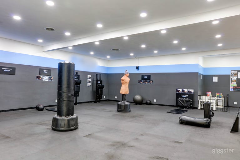  This is one portion of the workout floor which covers 1200 sq ft of the space. B.O.B. and Roundhouse bags can be moved to a different position or removed. 