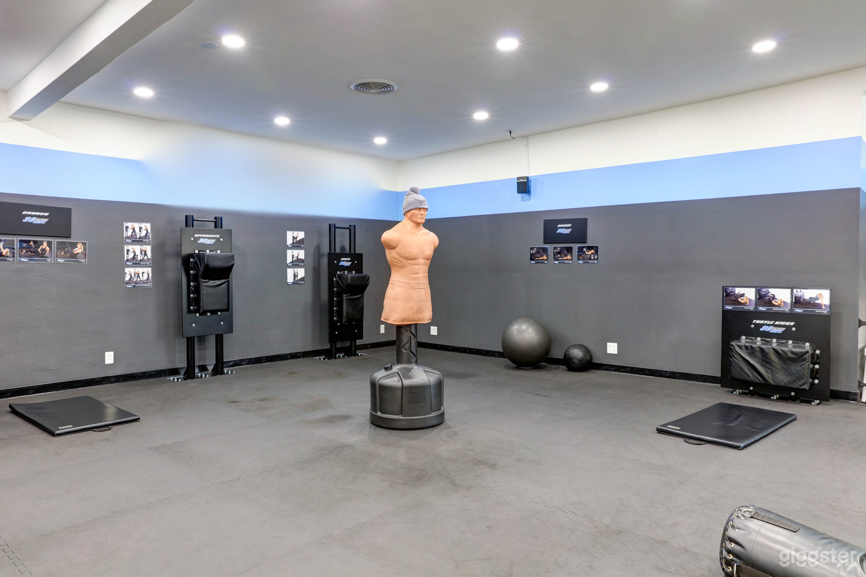 This is one portion of the workout floor which covers 1200 sq ft of the space. B.O.B. can be moved to a different position or removed.