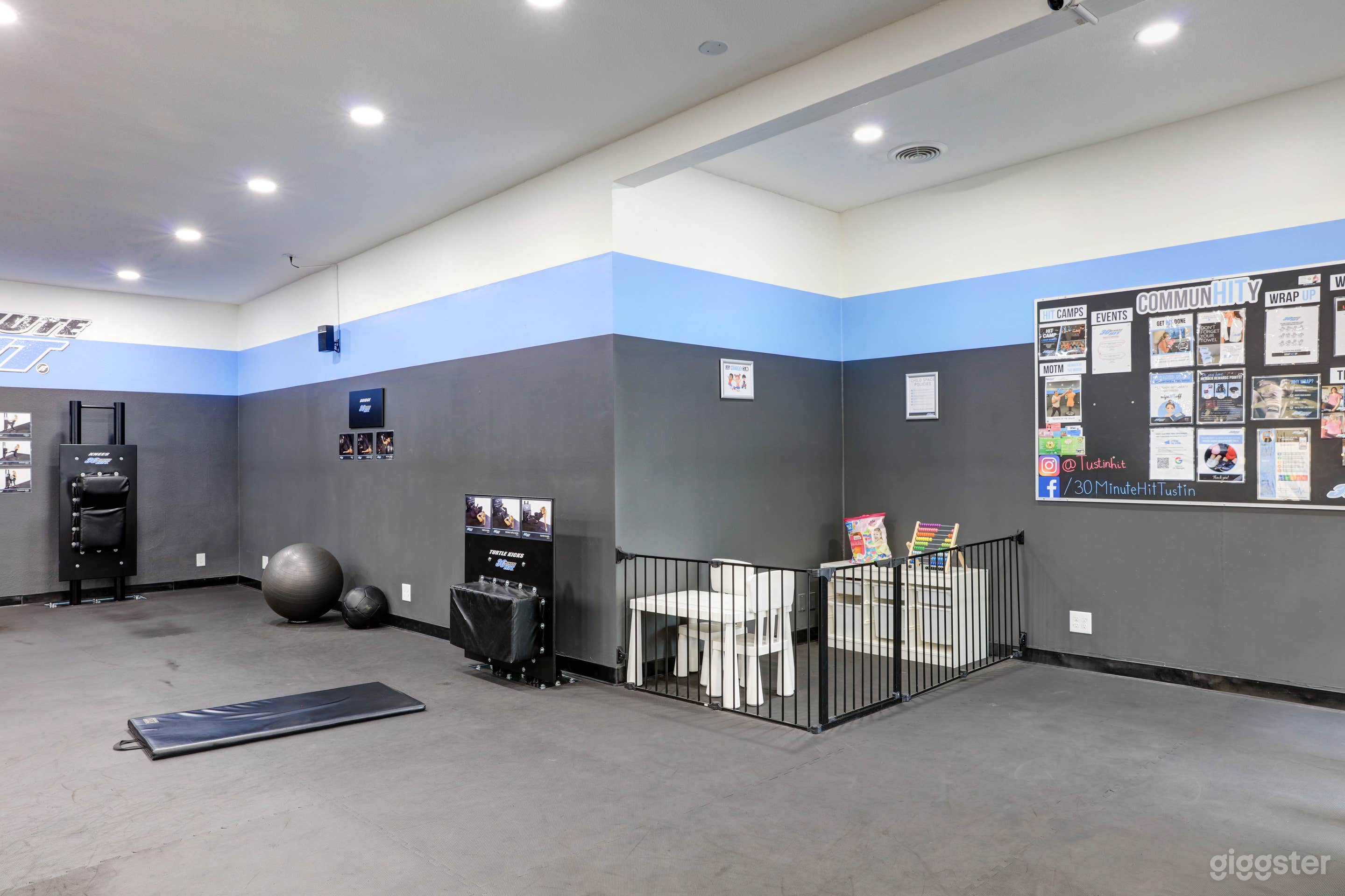 This shows our Kid's Area and Stretching Area.