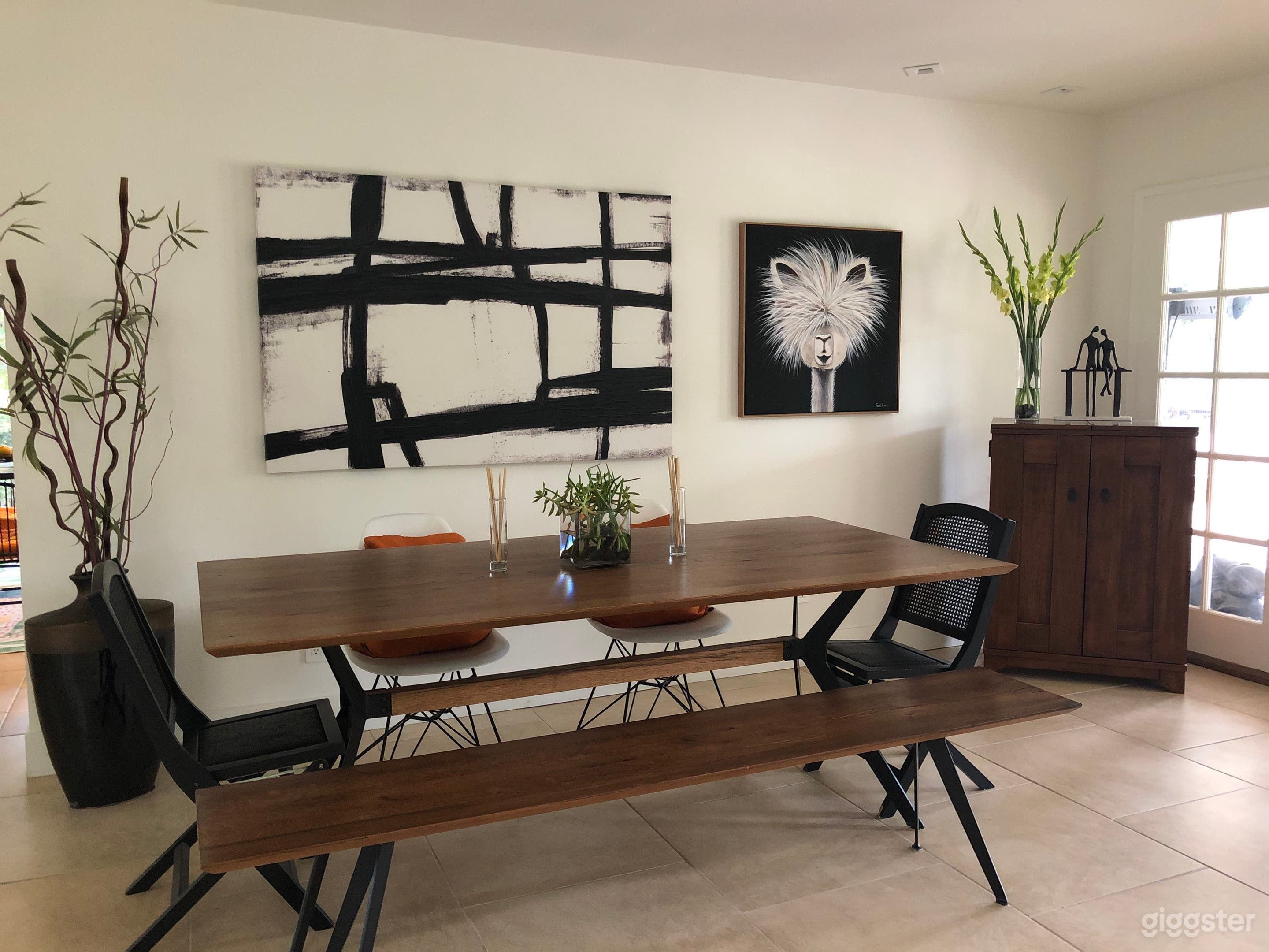 dining area in den across from seating area