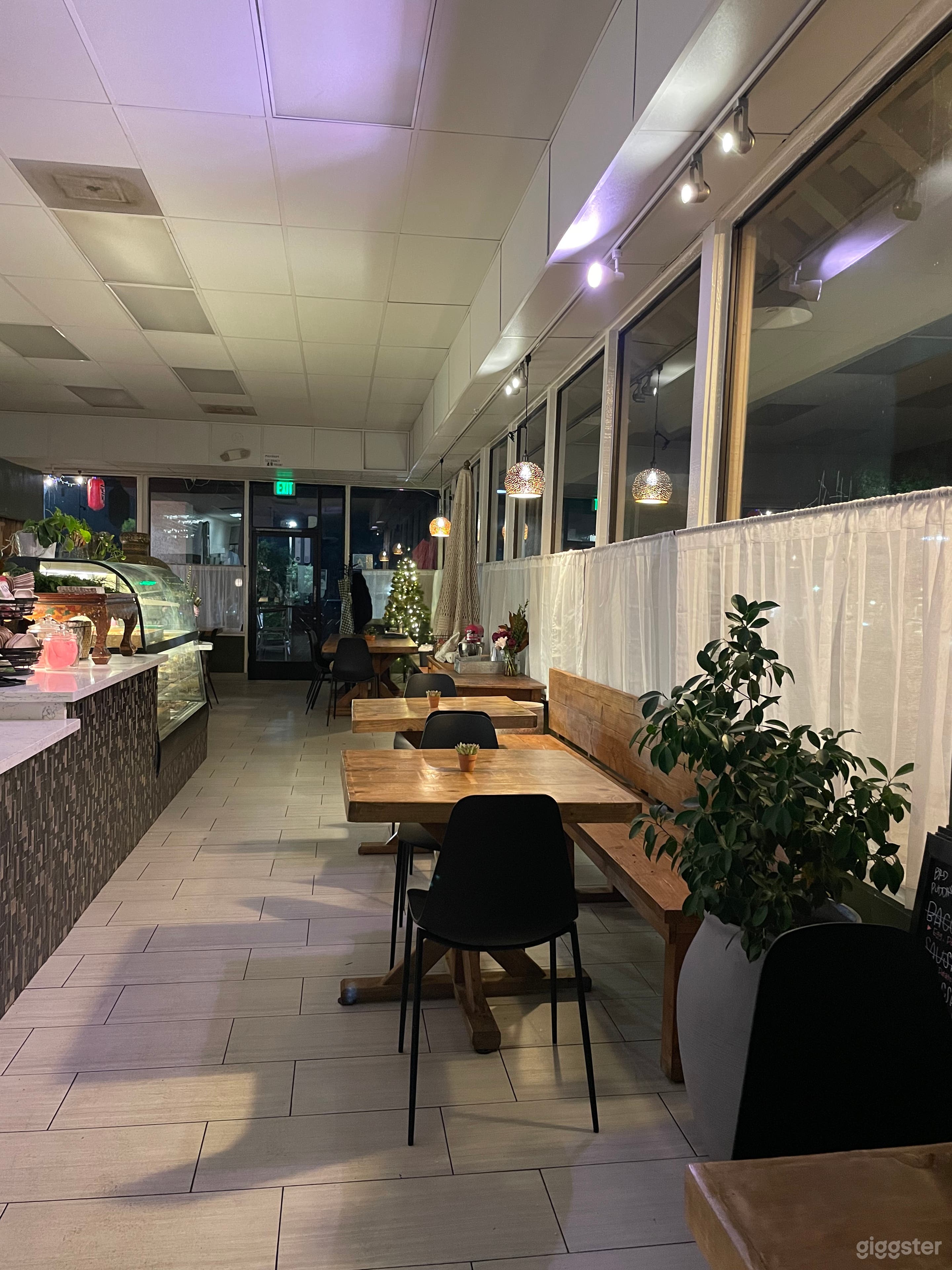 wrap around cafe curtains for ambiance and privacy.