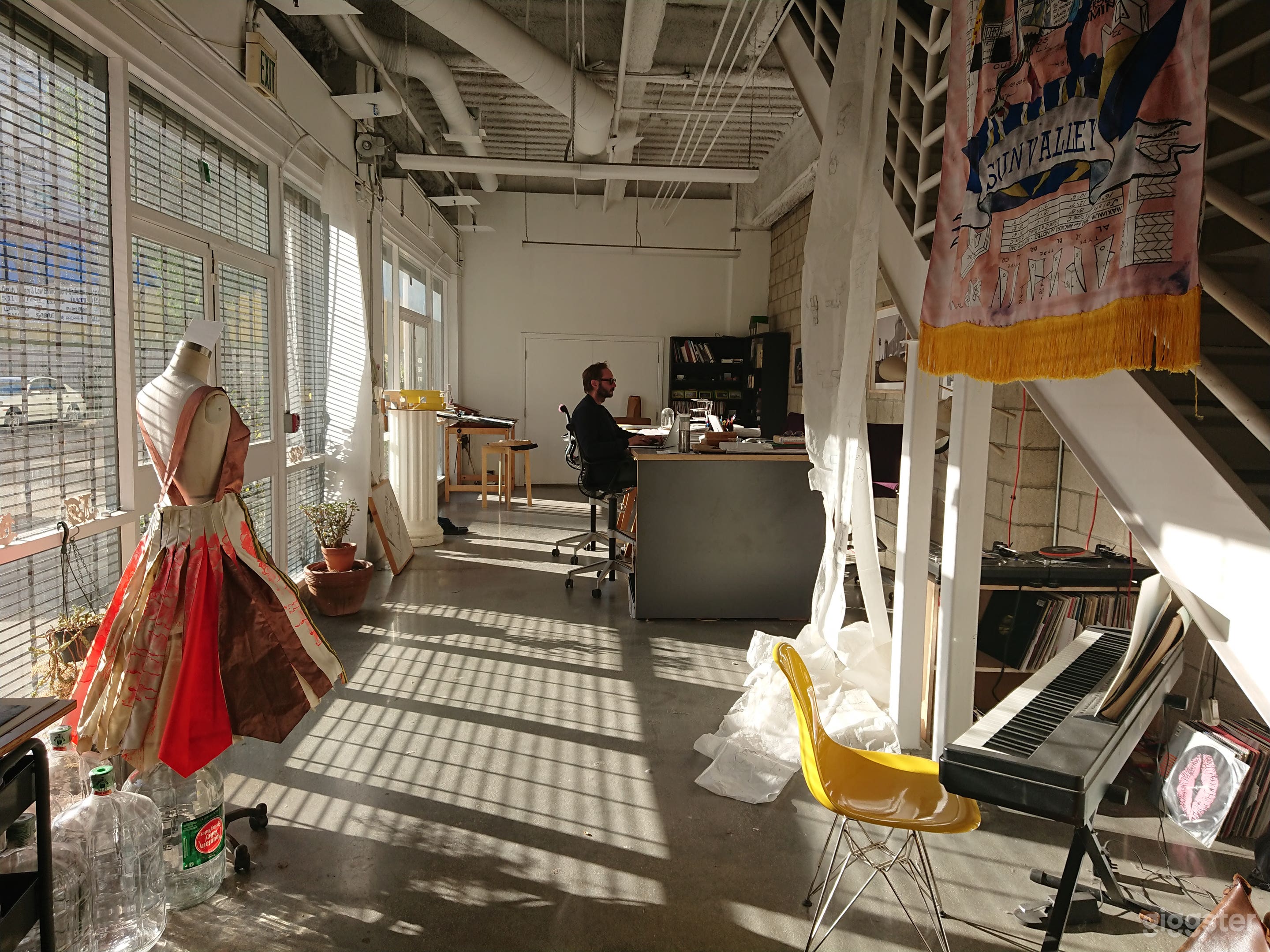 2 sets of double doors, double-height space