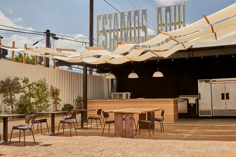  outdoor commercial kitching and dining space. 